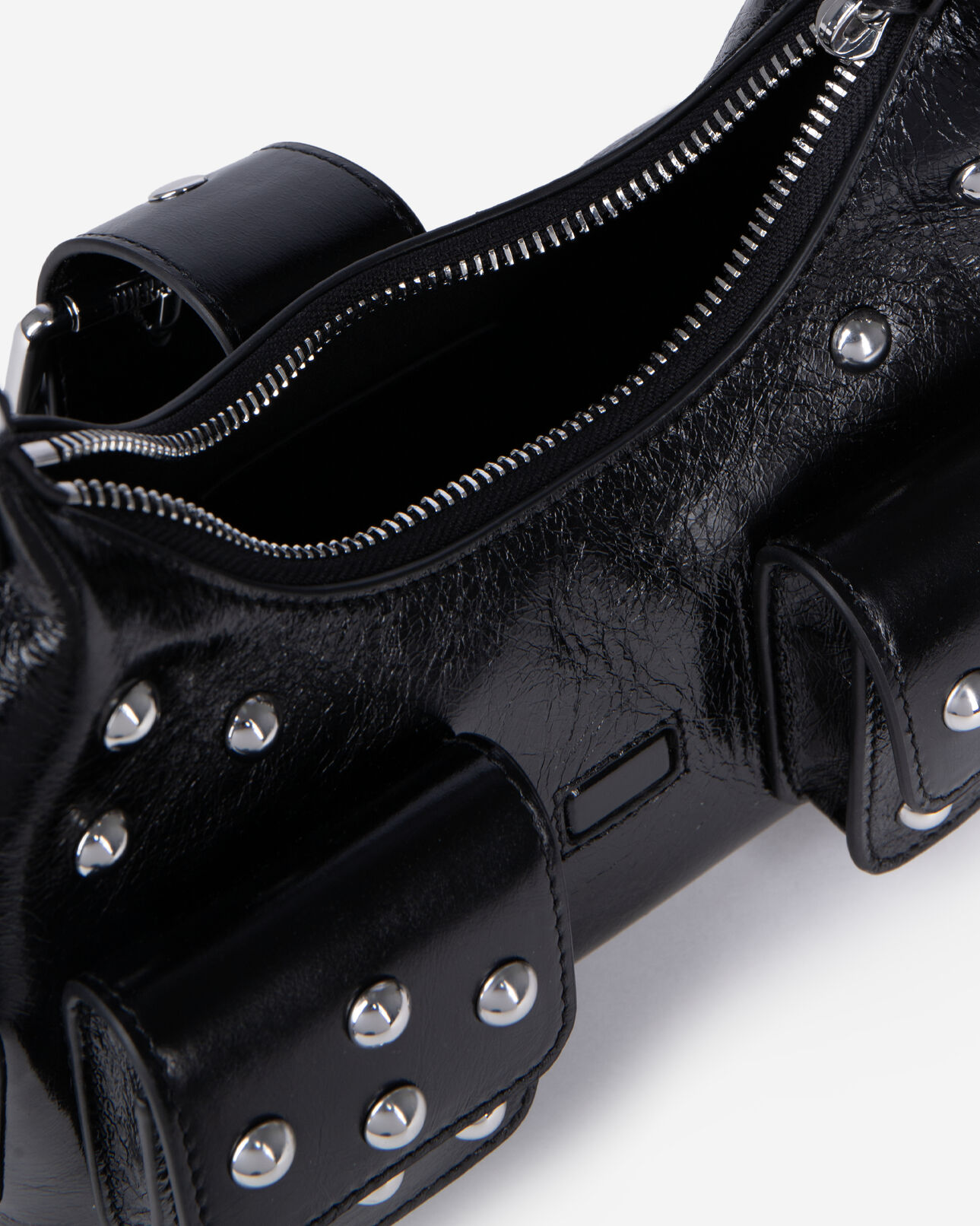 The Kooples WOMEN BLACK amelia small bag in black cracked leather with studs