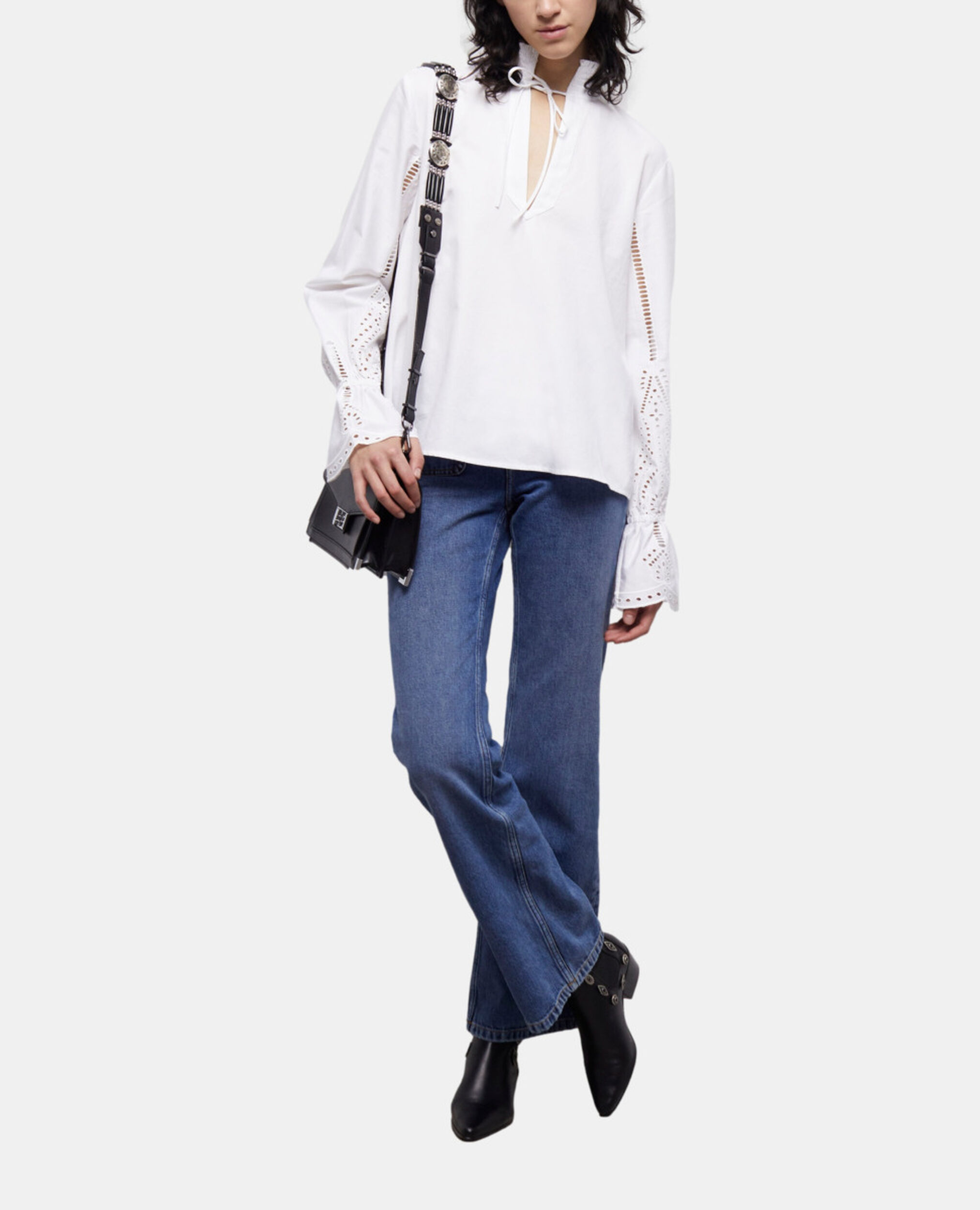 Weiße Bluse mit englischer Stickerei, WHITE, hi-res image number null