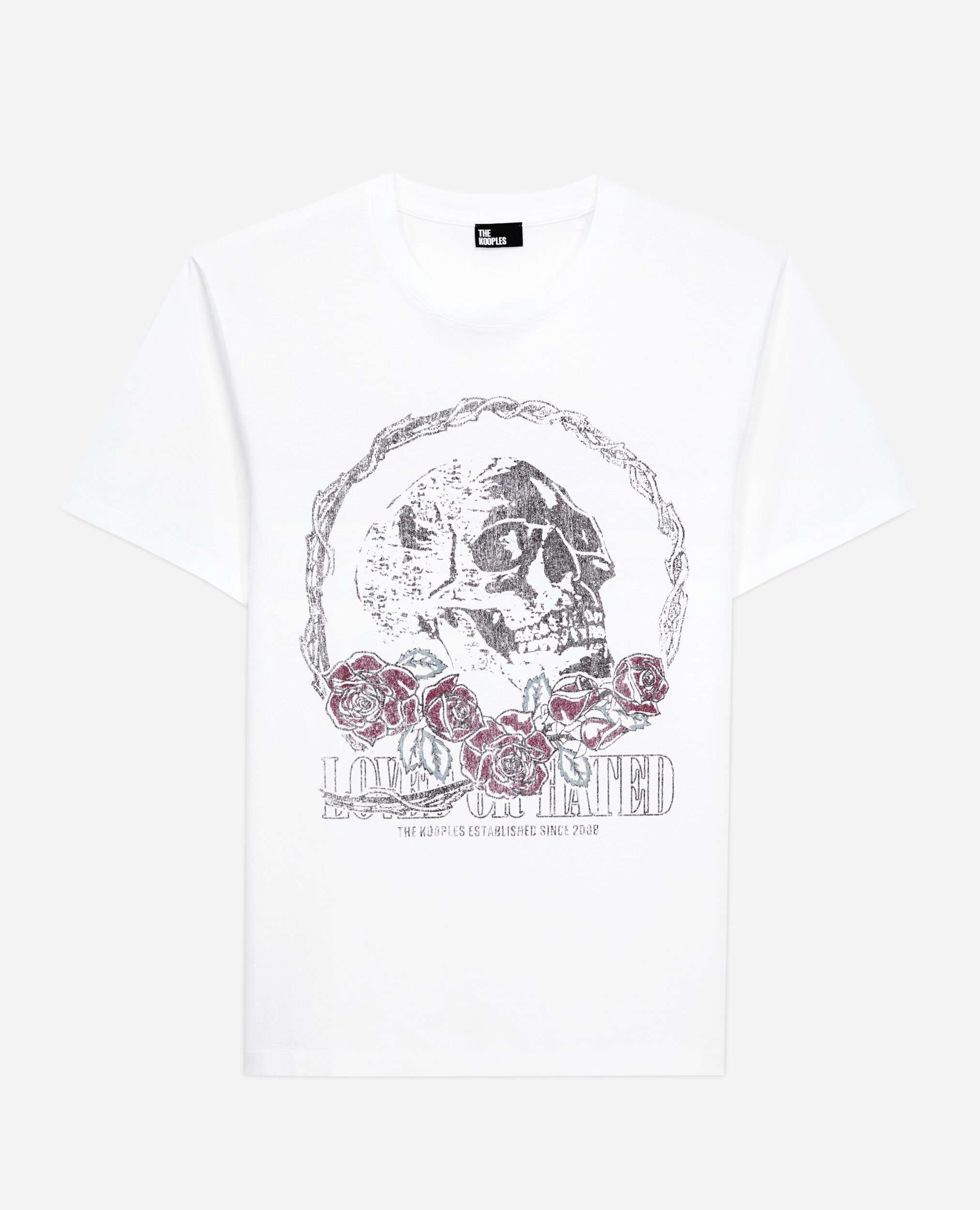 Men's white t-shirt with vintage skull serigraphy, WHITE, hi-res image number null