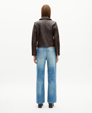 The Kooples WOMEN BROWN brown leather biker jacket