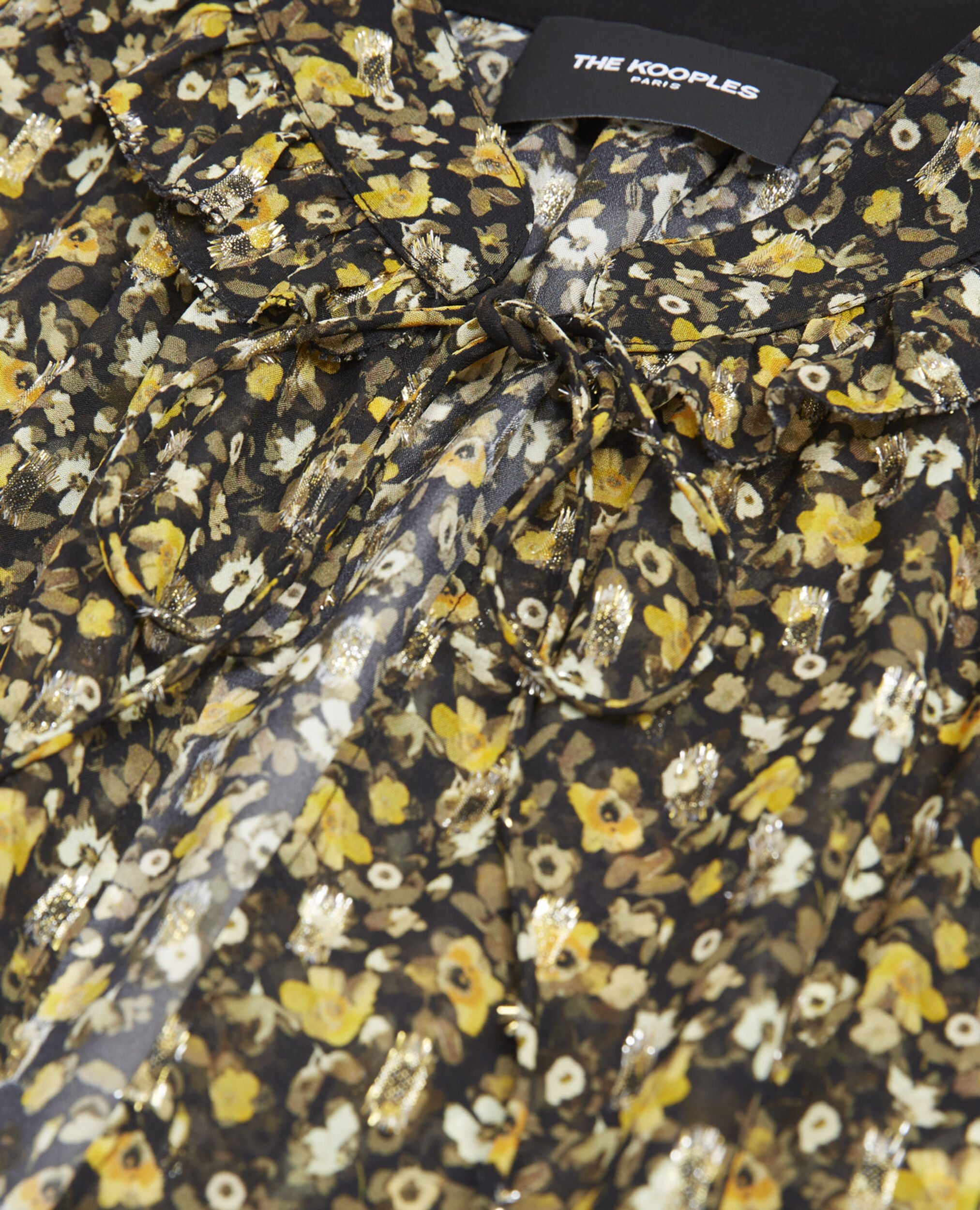 Floral black and yellow top in knotted silver details, BLACK-ORANGE, hi-res image number null