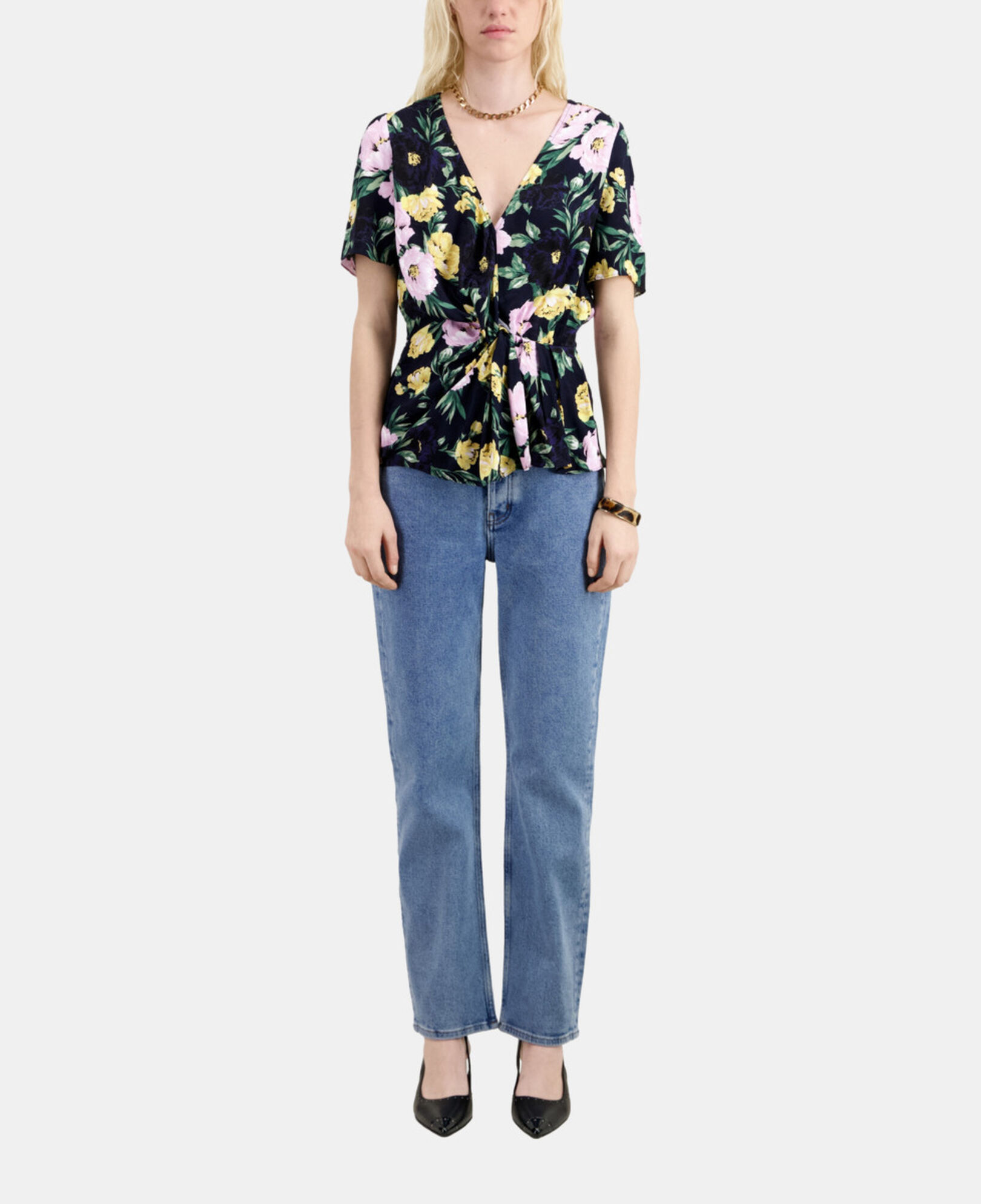 The Kooples DAMEN LIGHT PINK / DARK NAVY top mit print und drapierung