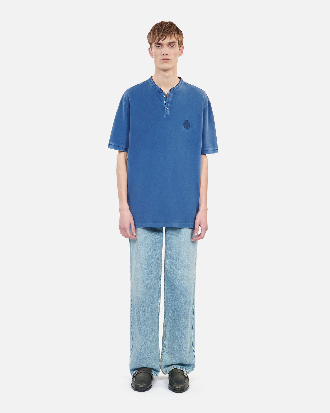 The Kooples MEN BLUE BRUT blue piqué cotton polo t-shirt