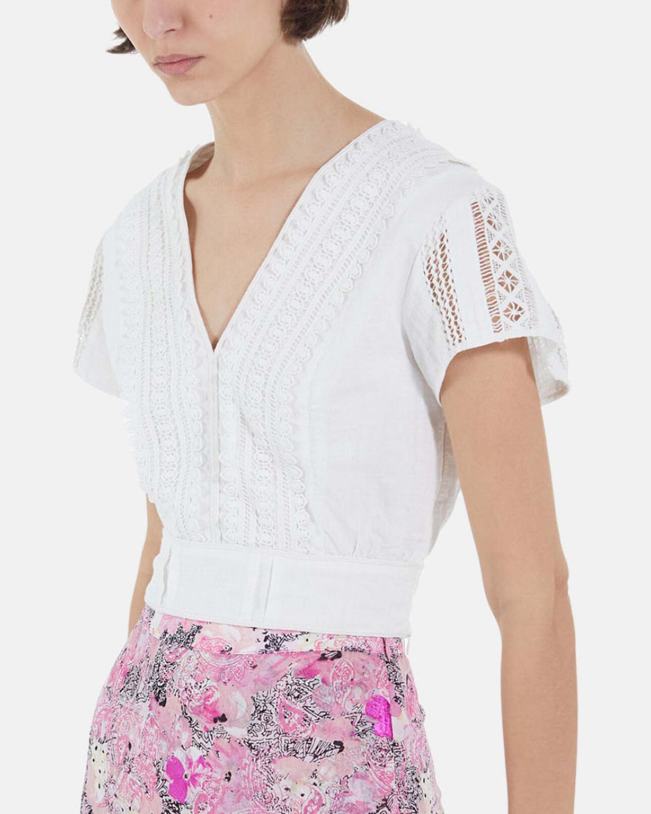 The Kooples WOMEN OFF WHITE white short-sleeve cotton fitted top