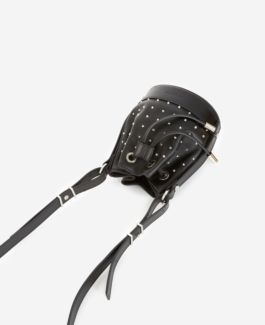 studded small tina bag in smooth black leather