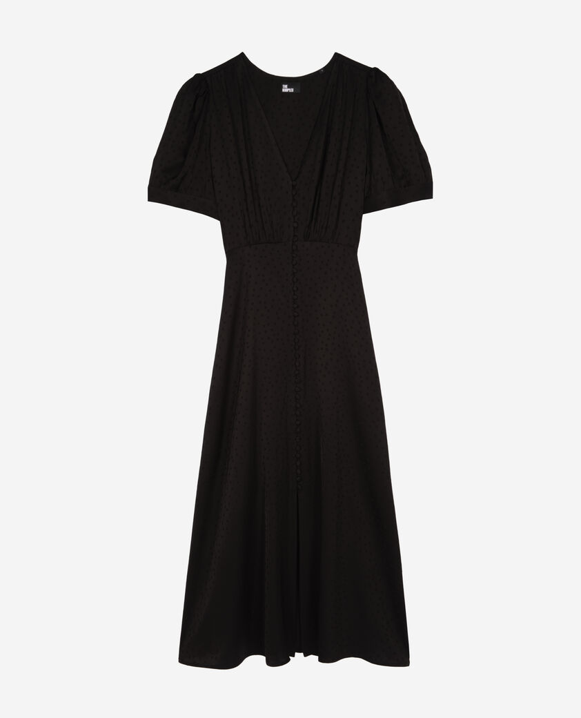 The Kooples FEMME BLACK robe longue à pois en jacquard noire