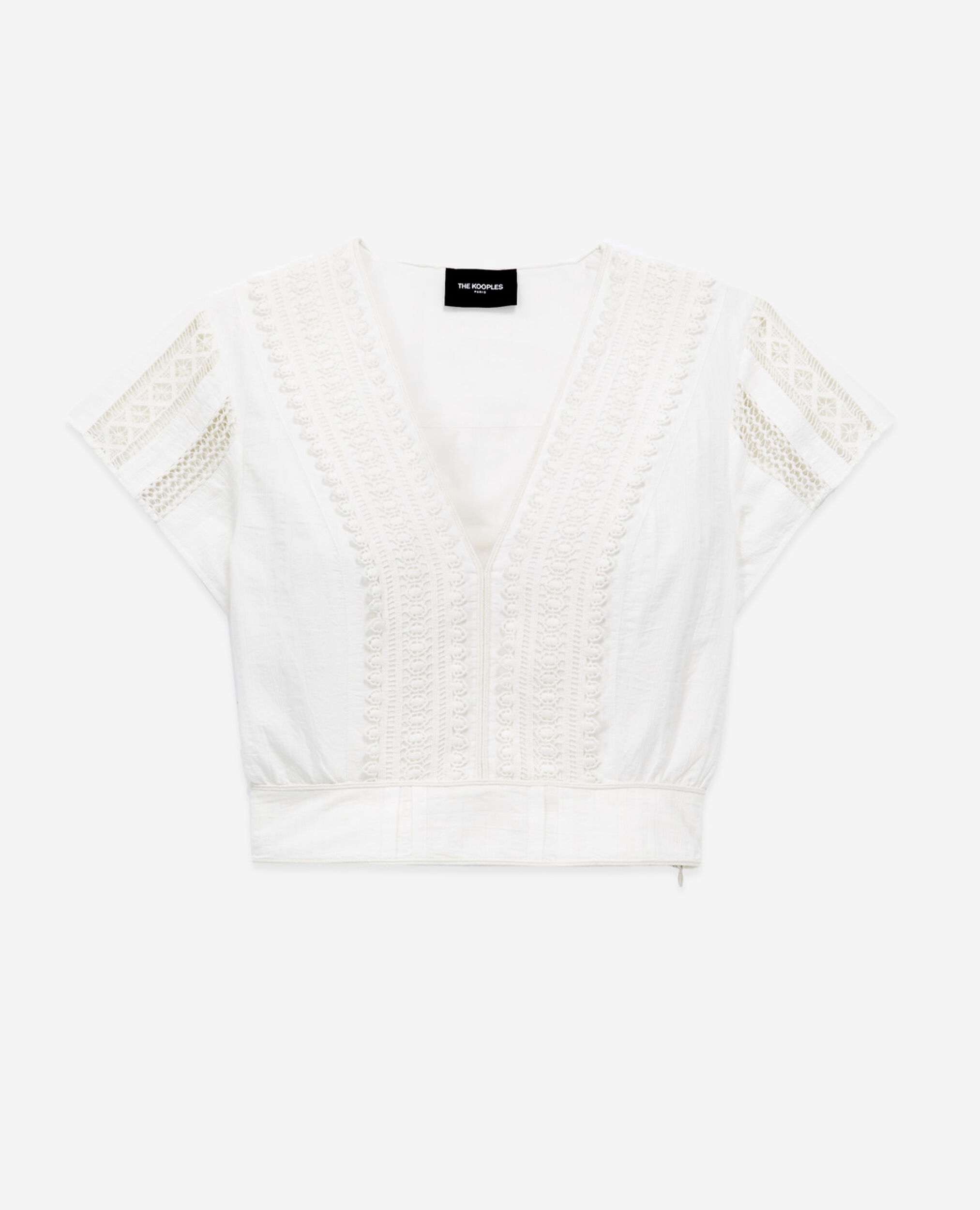 Top ajustado blanco algodón manga corta, OFF WHITE, hi-res image number null