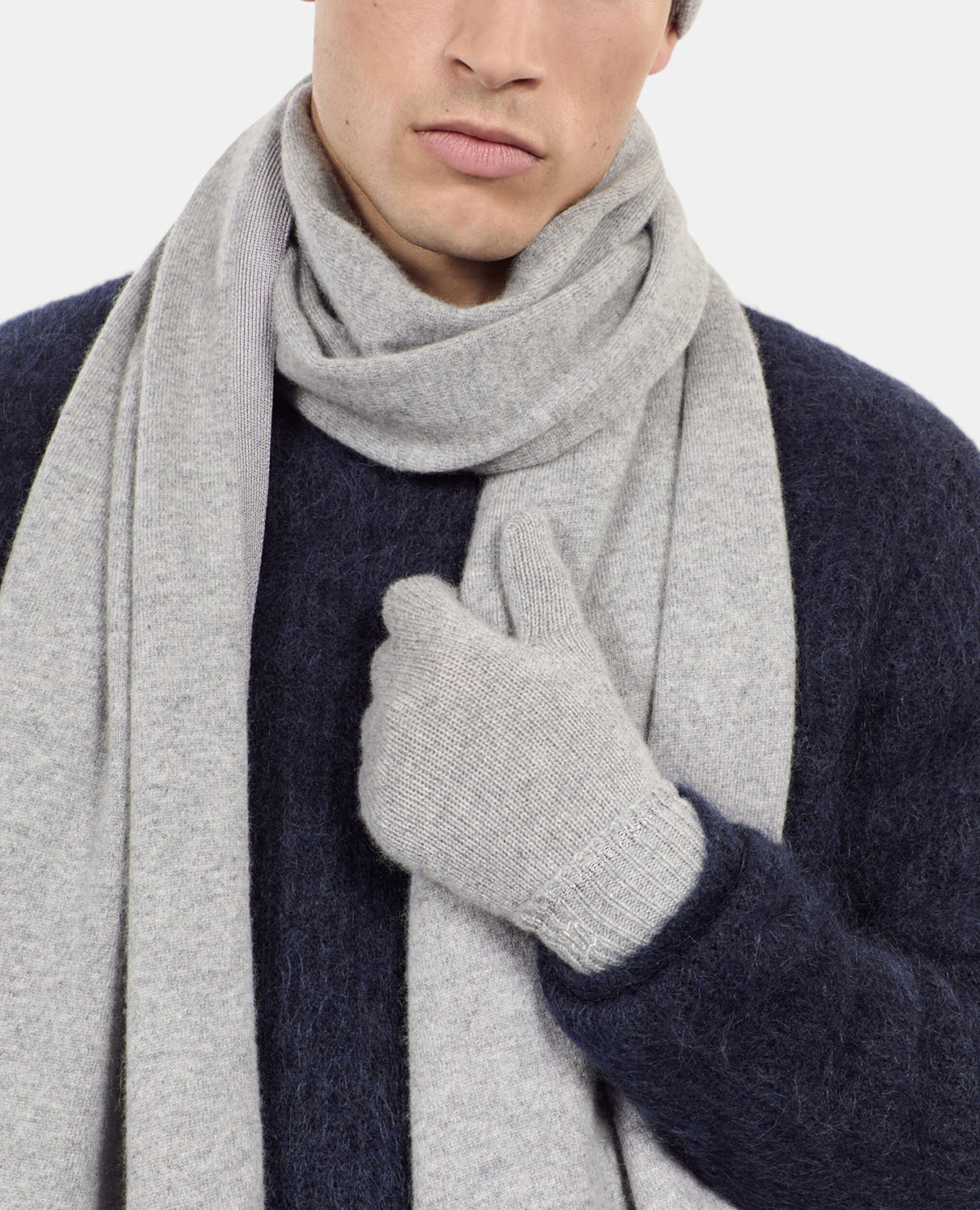 Grey cashmere gloves, MIDDLE GREY MEL, hi-res image number null