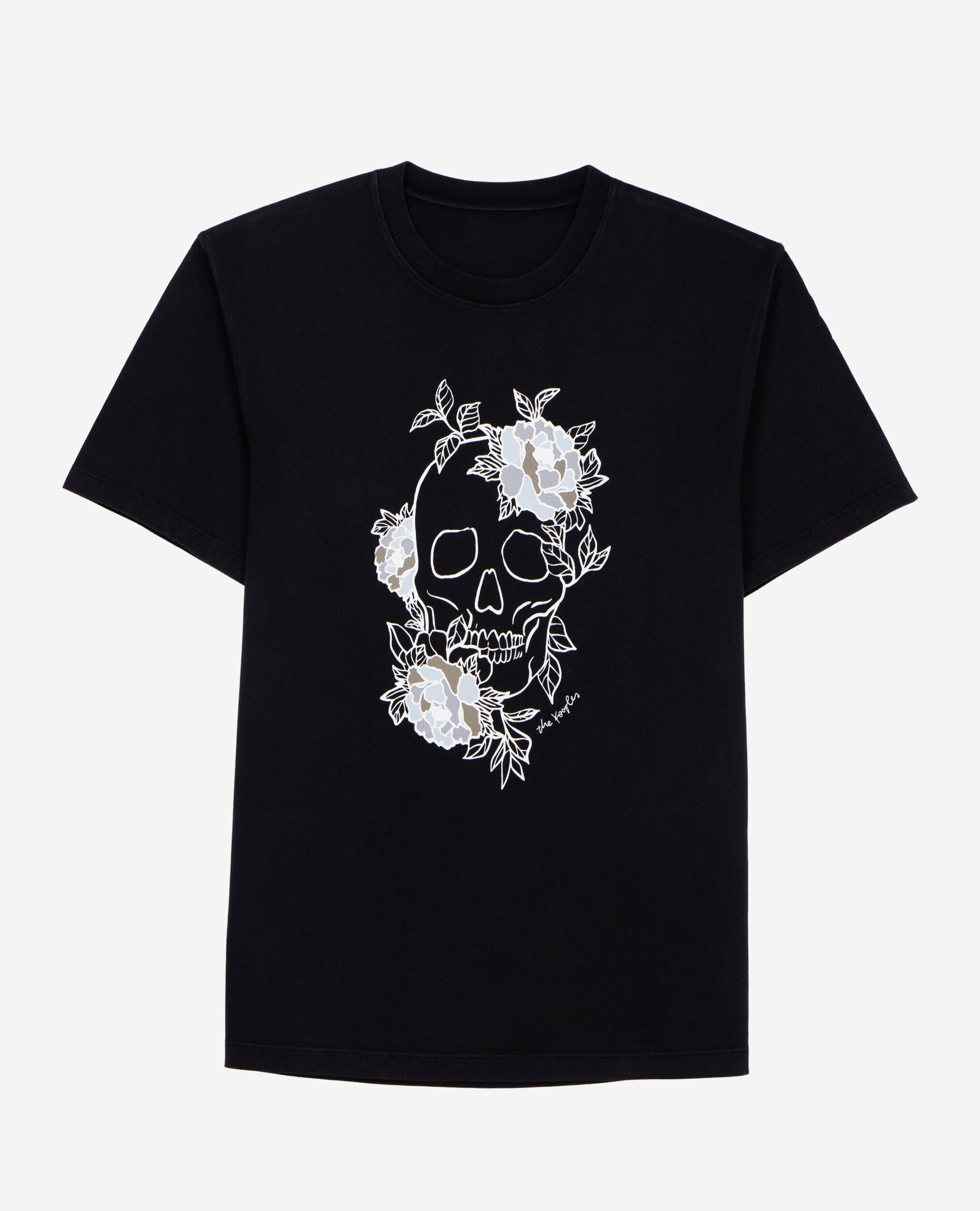 Men's black t-shirt with Flower skull serigraphy
