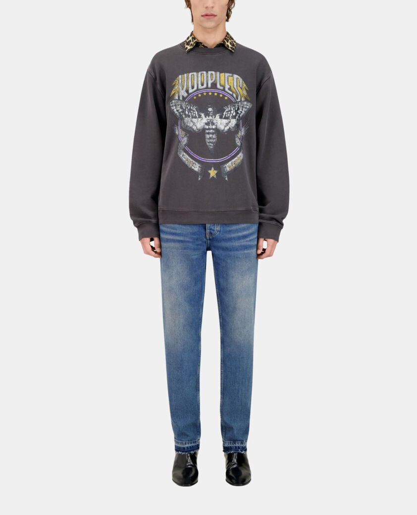 The Kooples MEN CARBONE carbon grey sweatshirt with skull butterfly serigraphy