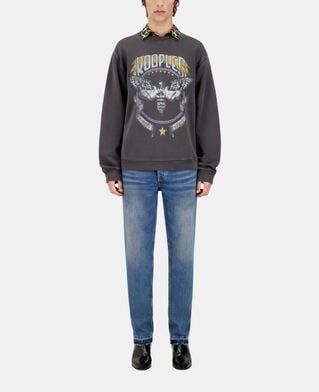 The Kooples MEN CARBONE carbon grey sweatshirt with skull butterfly serigraphy