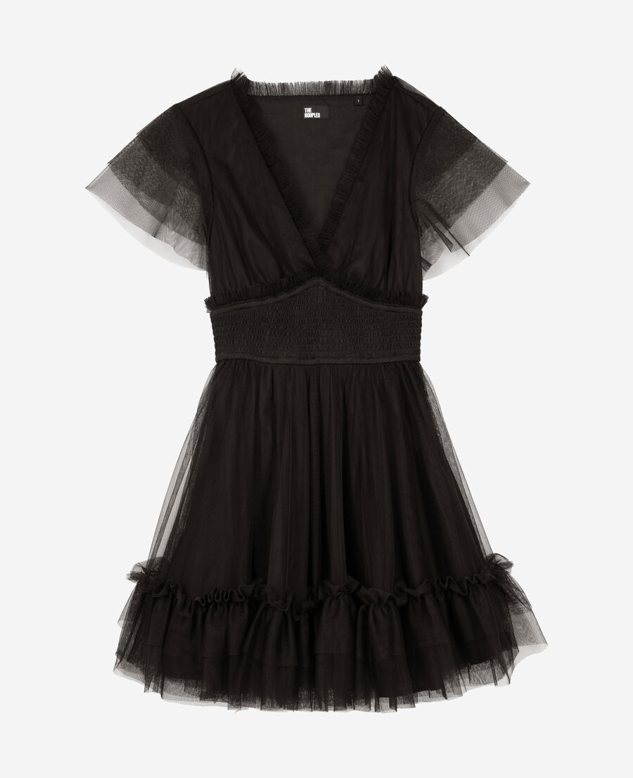 The Kooples DAMEN BLACK schwarzes kurzes tüllkleid