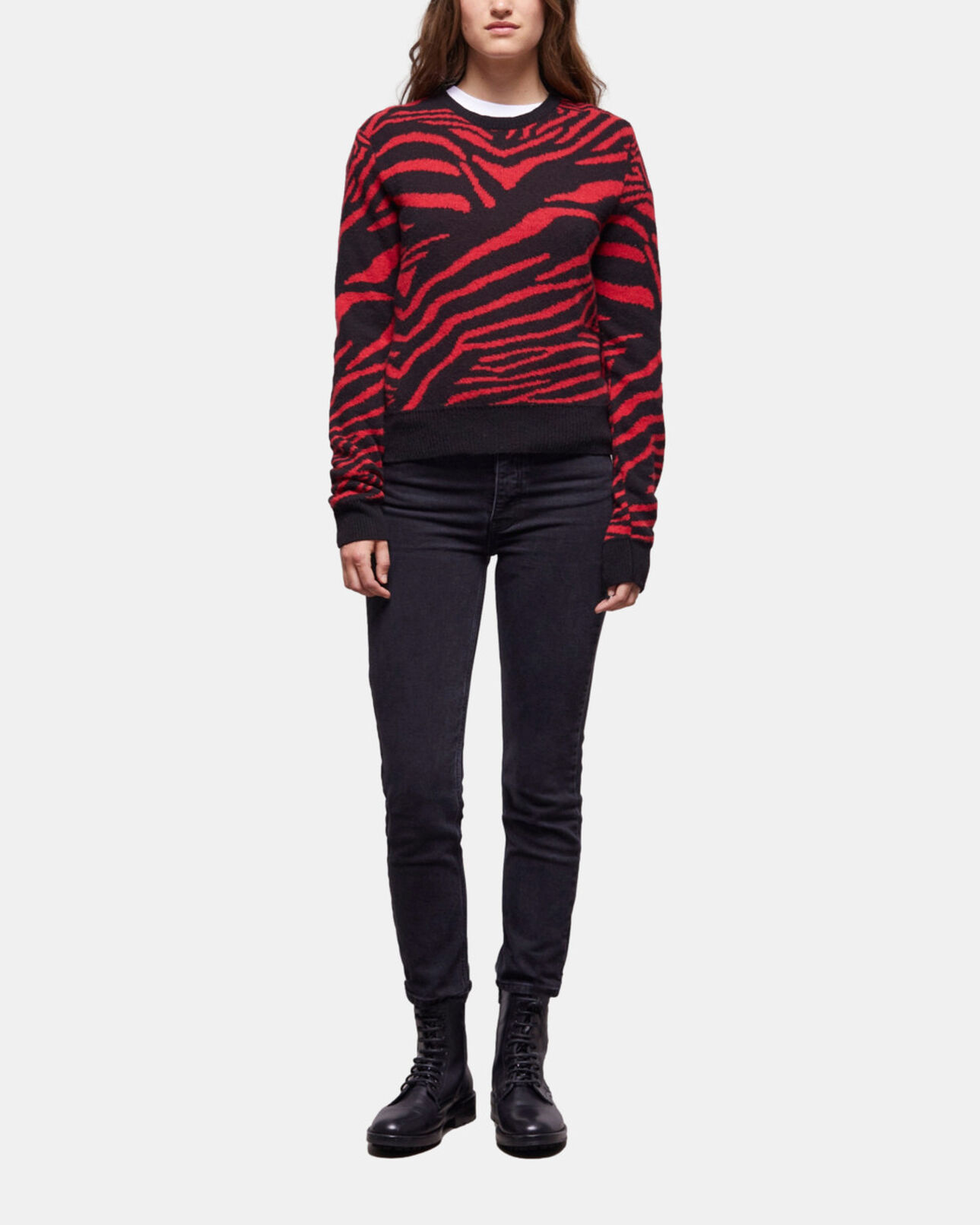 The Kooples F BLACK - RED printed crew neck sweater