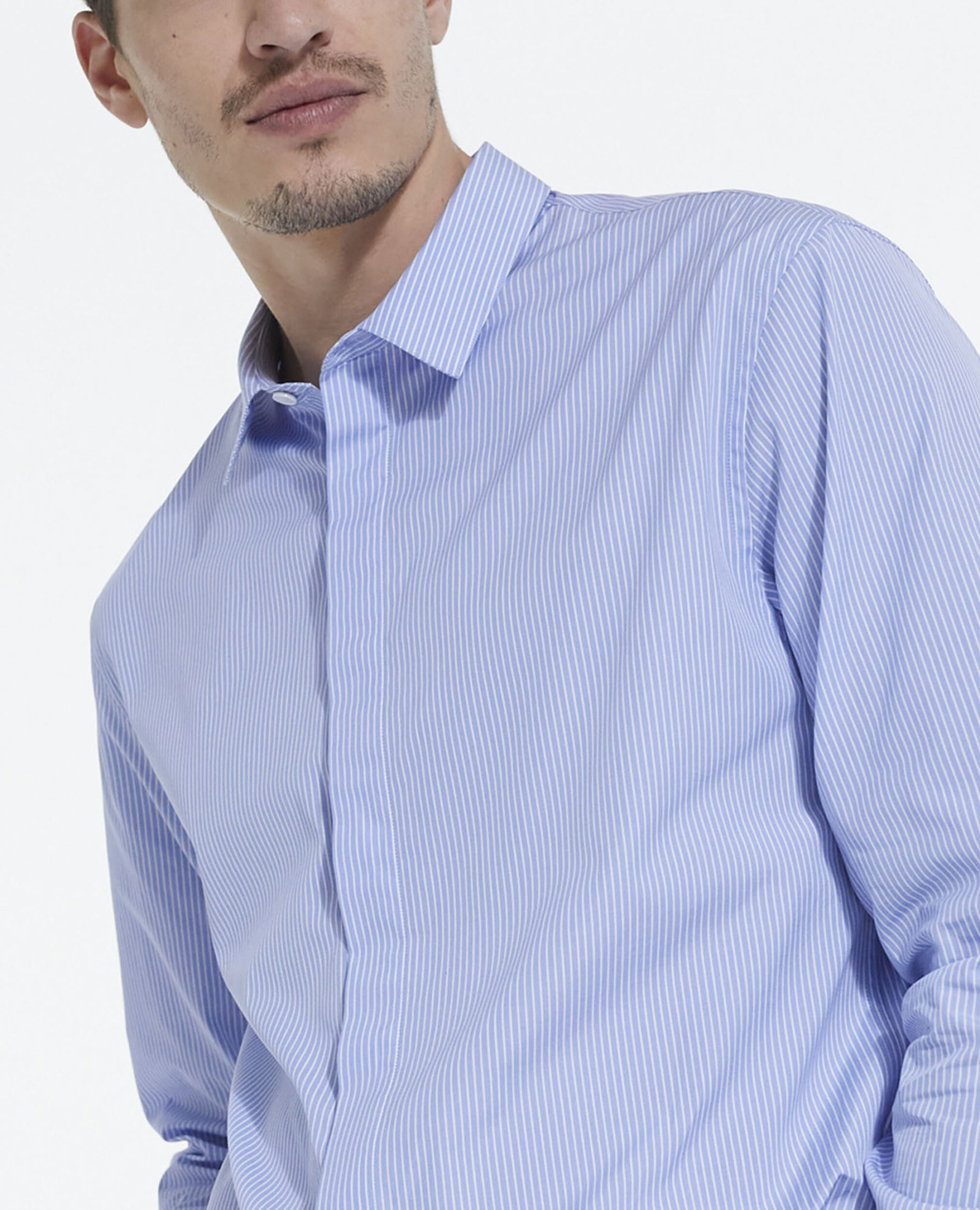 Striped shirt with classic collar, WHITE / SKY BLUE, hi-res image number null