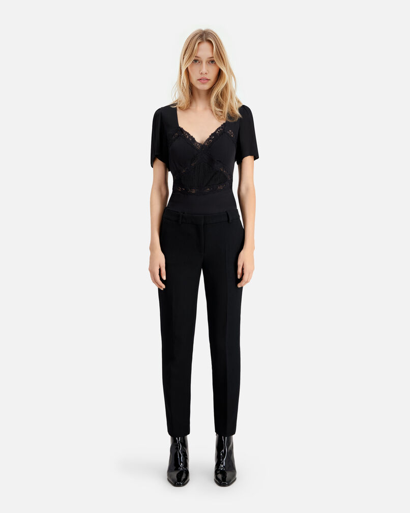 The Kooples FEMME BLACK pantalon tailleur en crêpe noir coupe droite