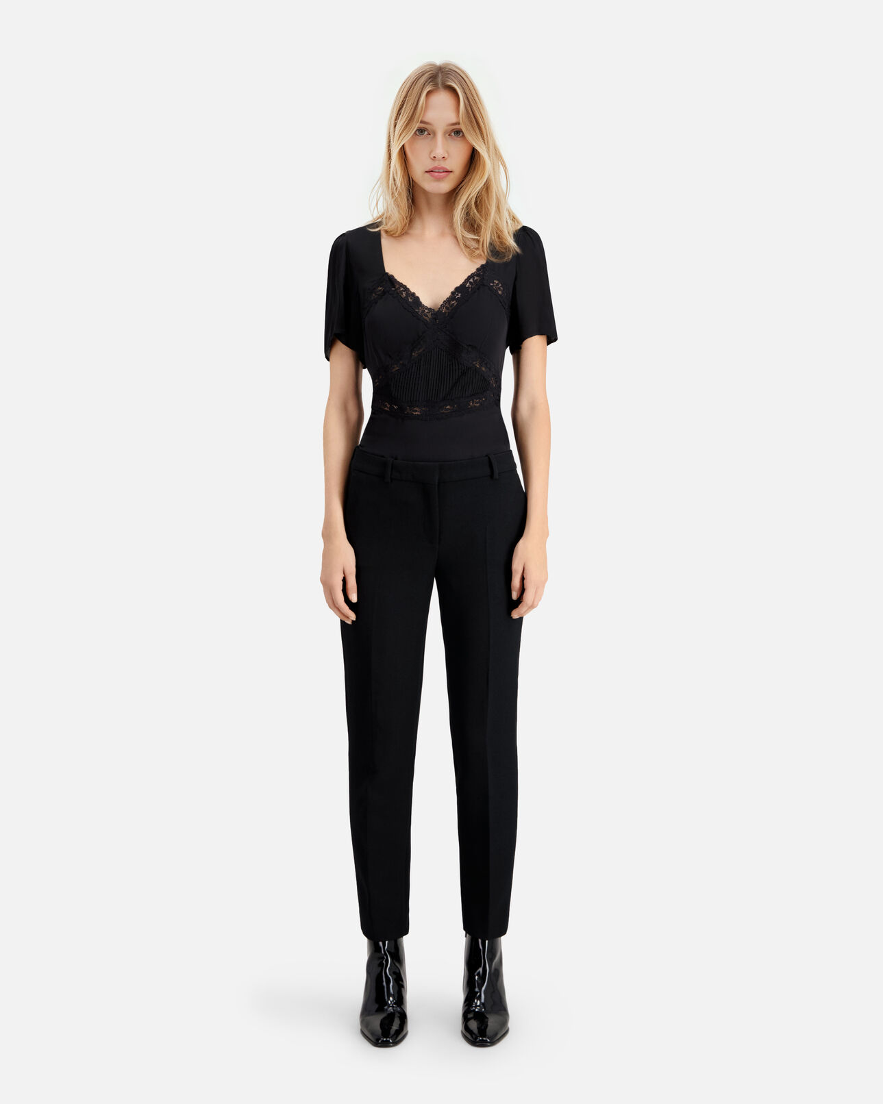 The Kooples WOMEN BLACK straight cut black crepe tailored pants