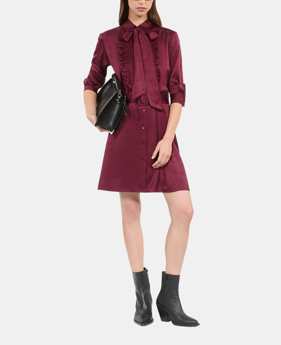 The Kooples DAMEN BURGUNDY kurzes, bordeauxrotes jacquard-kleid