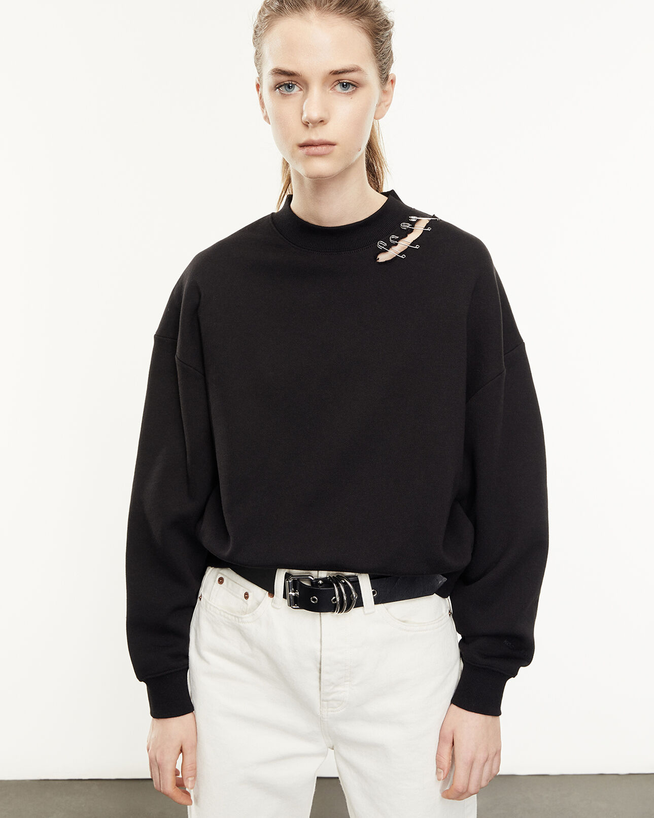 The Kooples FEMME BLACK sweatshirt noir à détails métallisés
