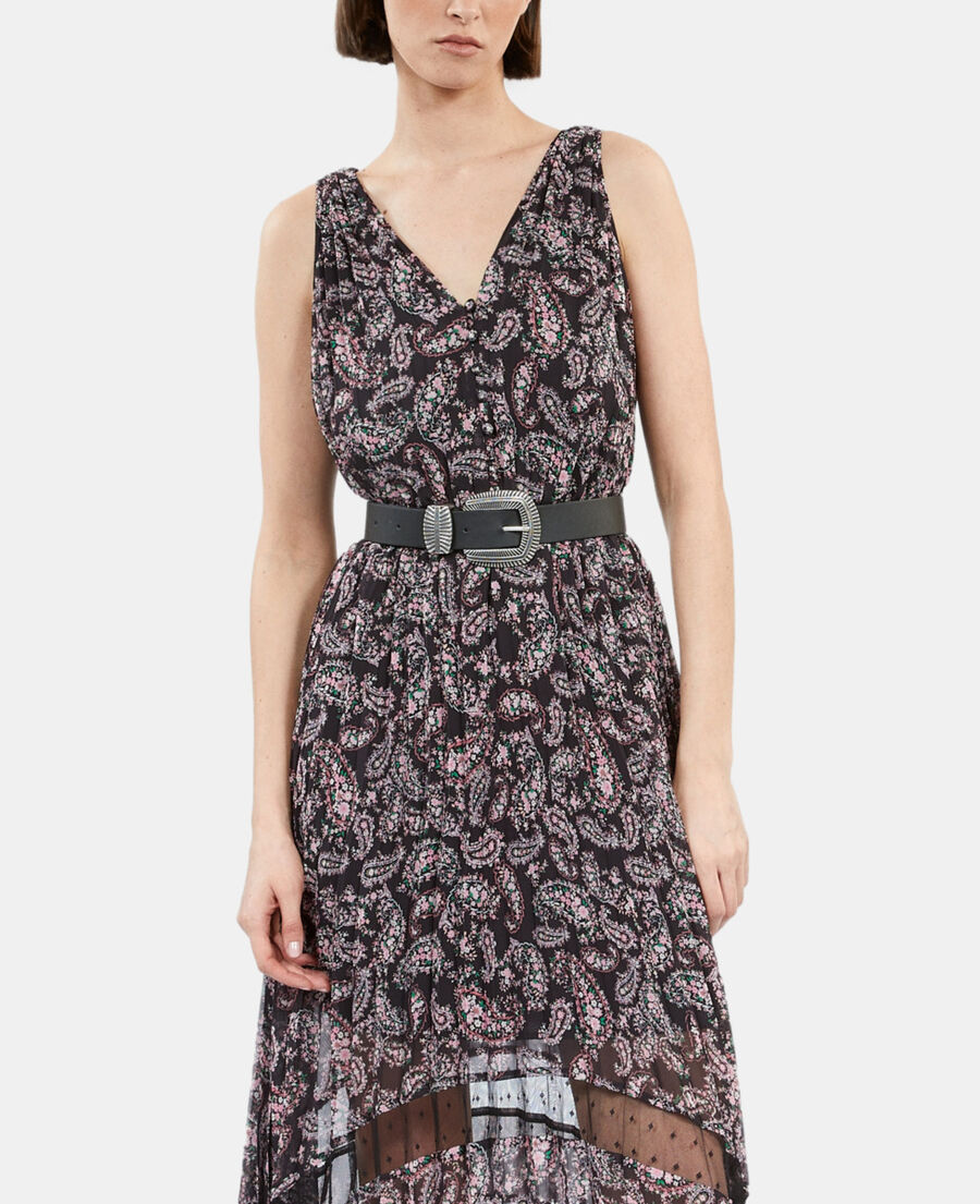 The Kooples F BLACK / PINK printed pleated long dress