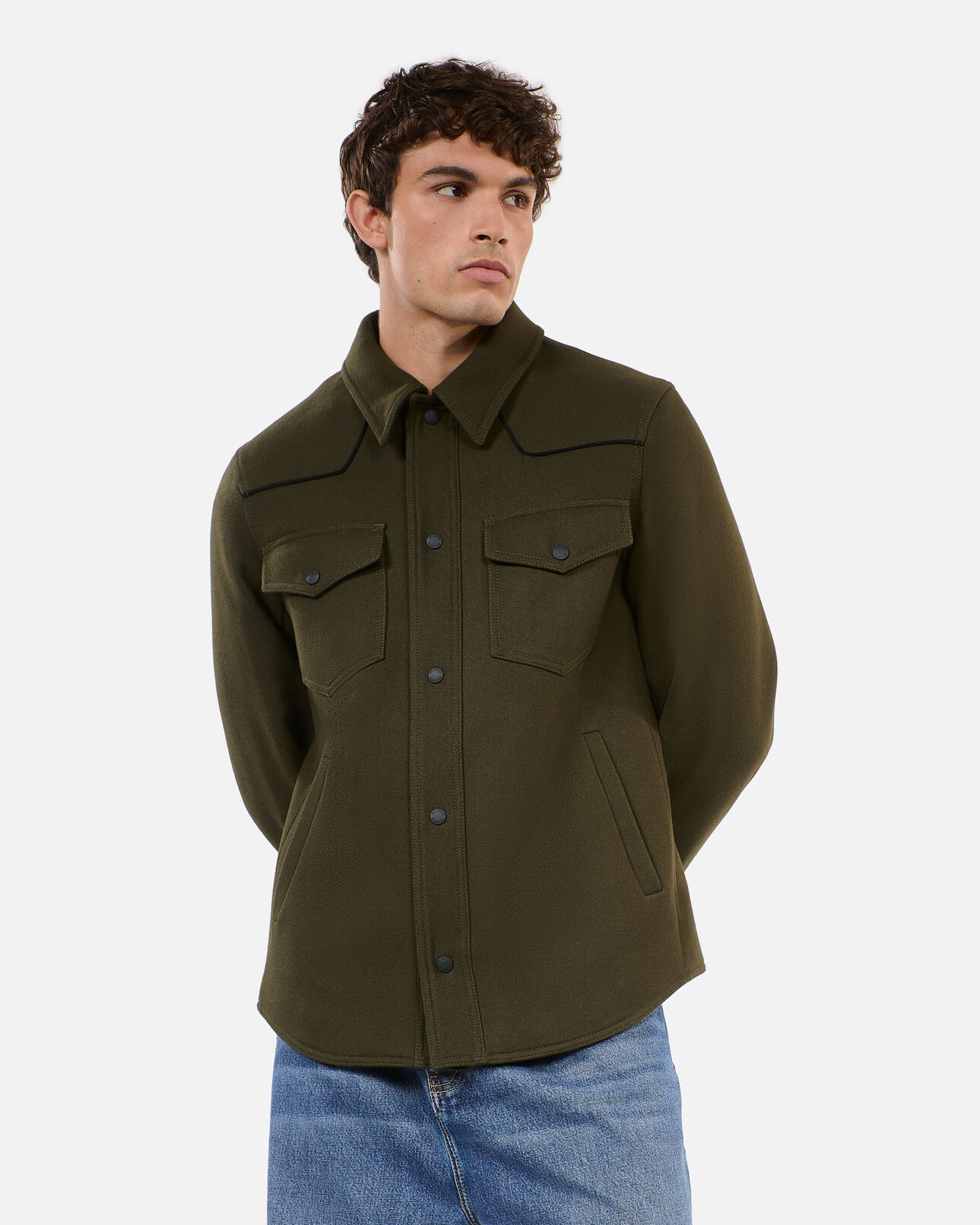 The Kooples HERREN KAKI khakifarbenes jackenhemd