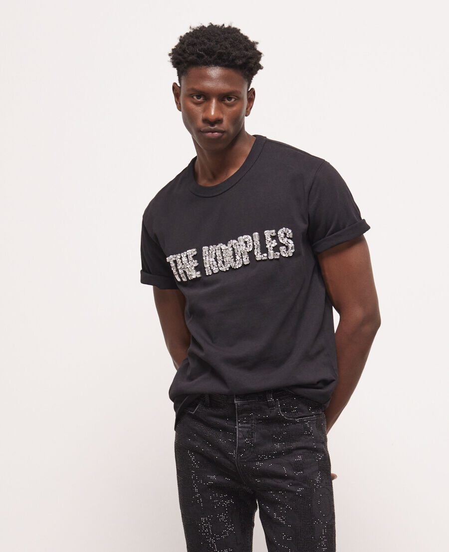 black logo t-shirt with rhinestones