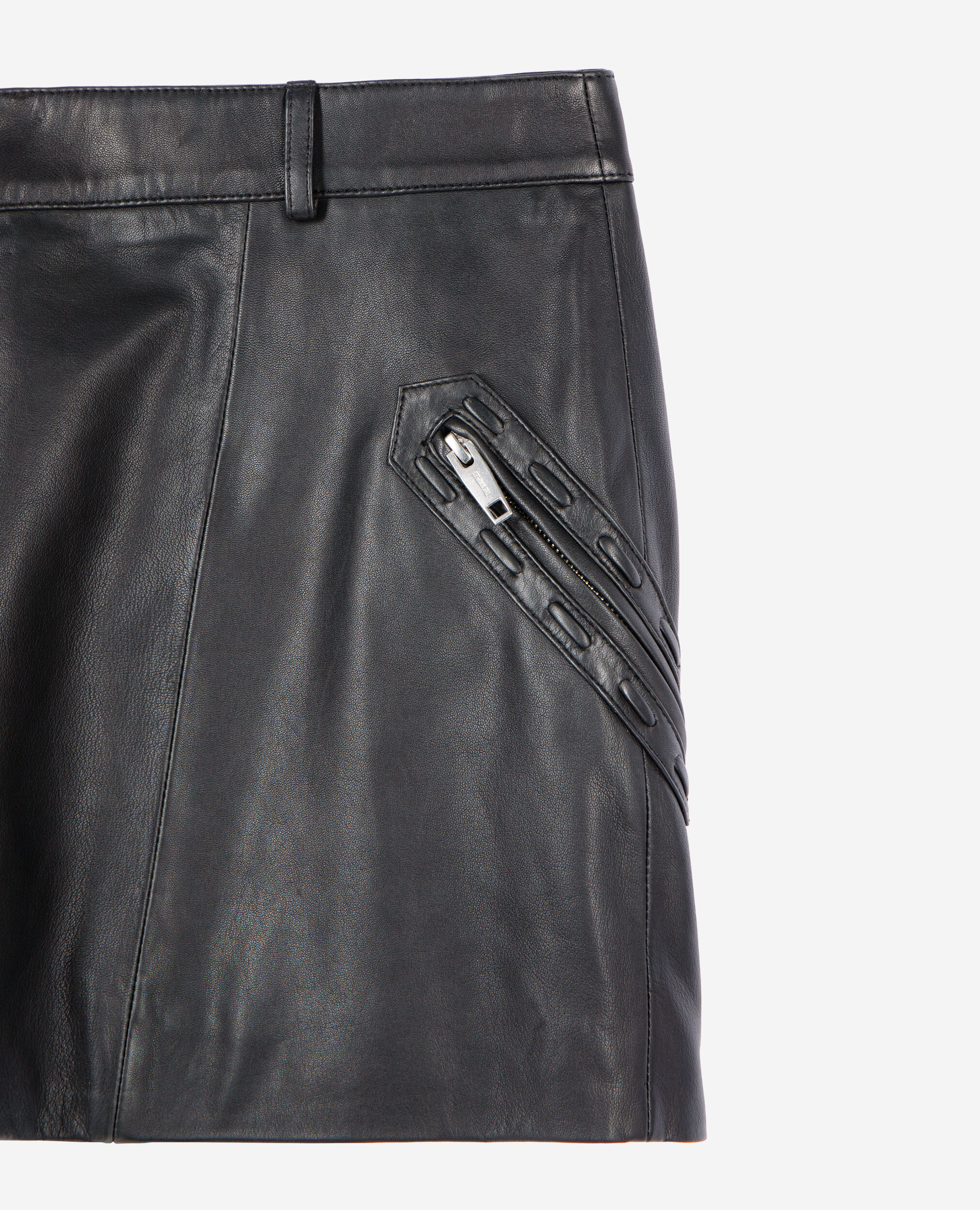 Jupe courte en cuir noir, BLACK STONE, hi-res image number null