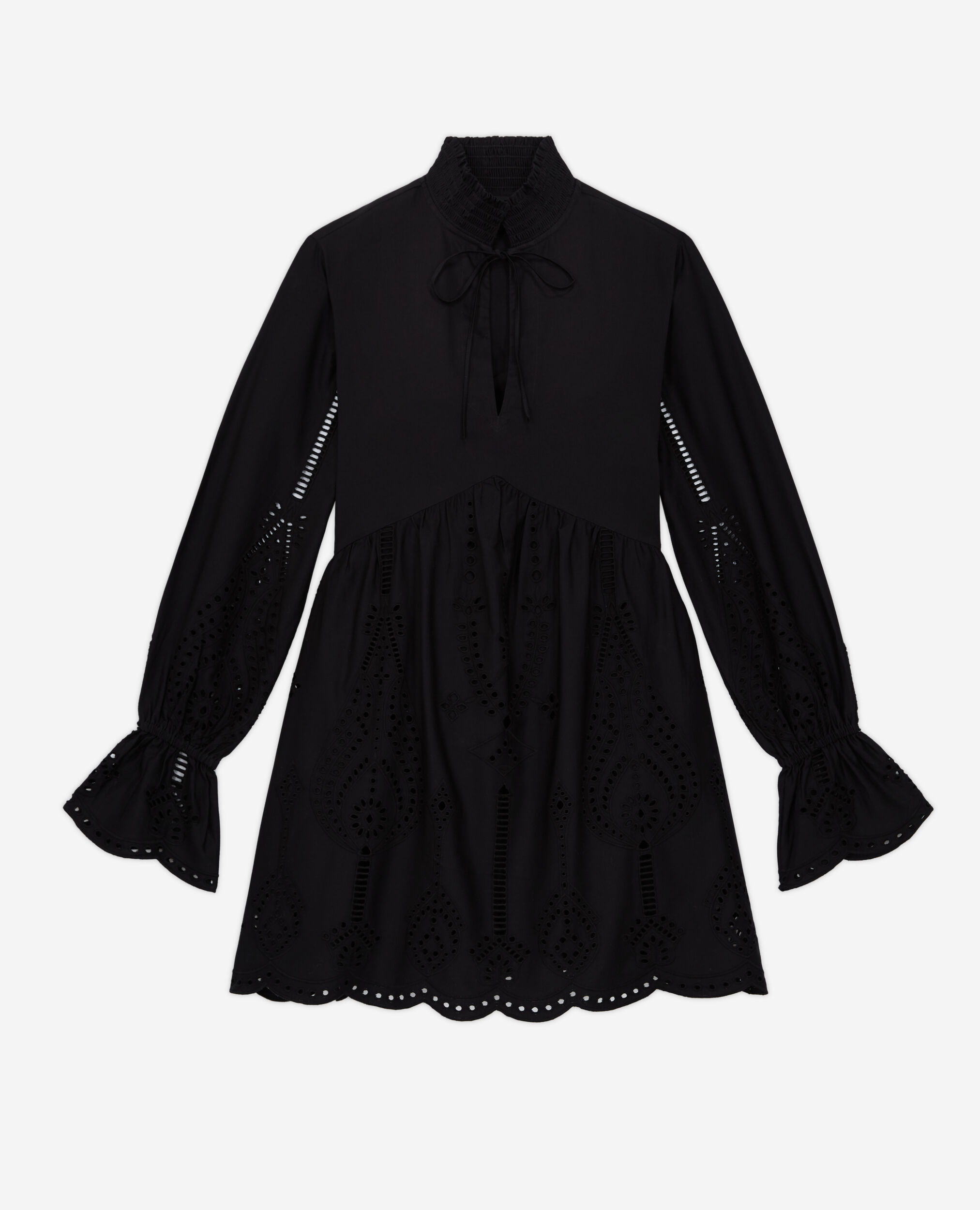 Robe courte noire avec broderie Anglaise, BLACK, hi-res image number null