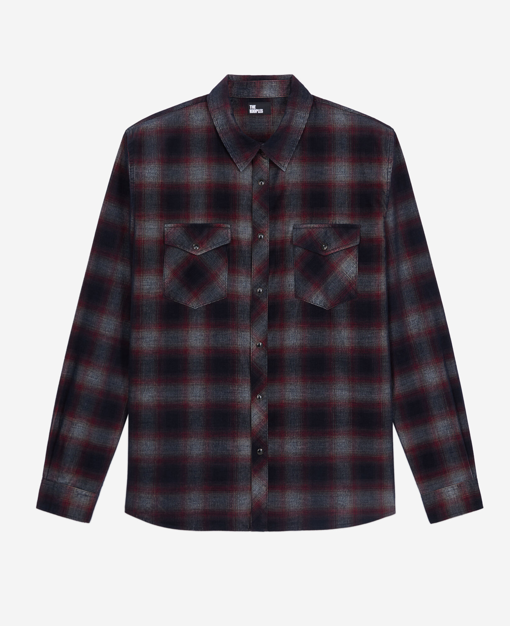 The Kooples HERREN BLACK / BURGUNDY kariertes hemd in schwarz und bordeauxrot