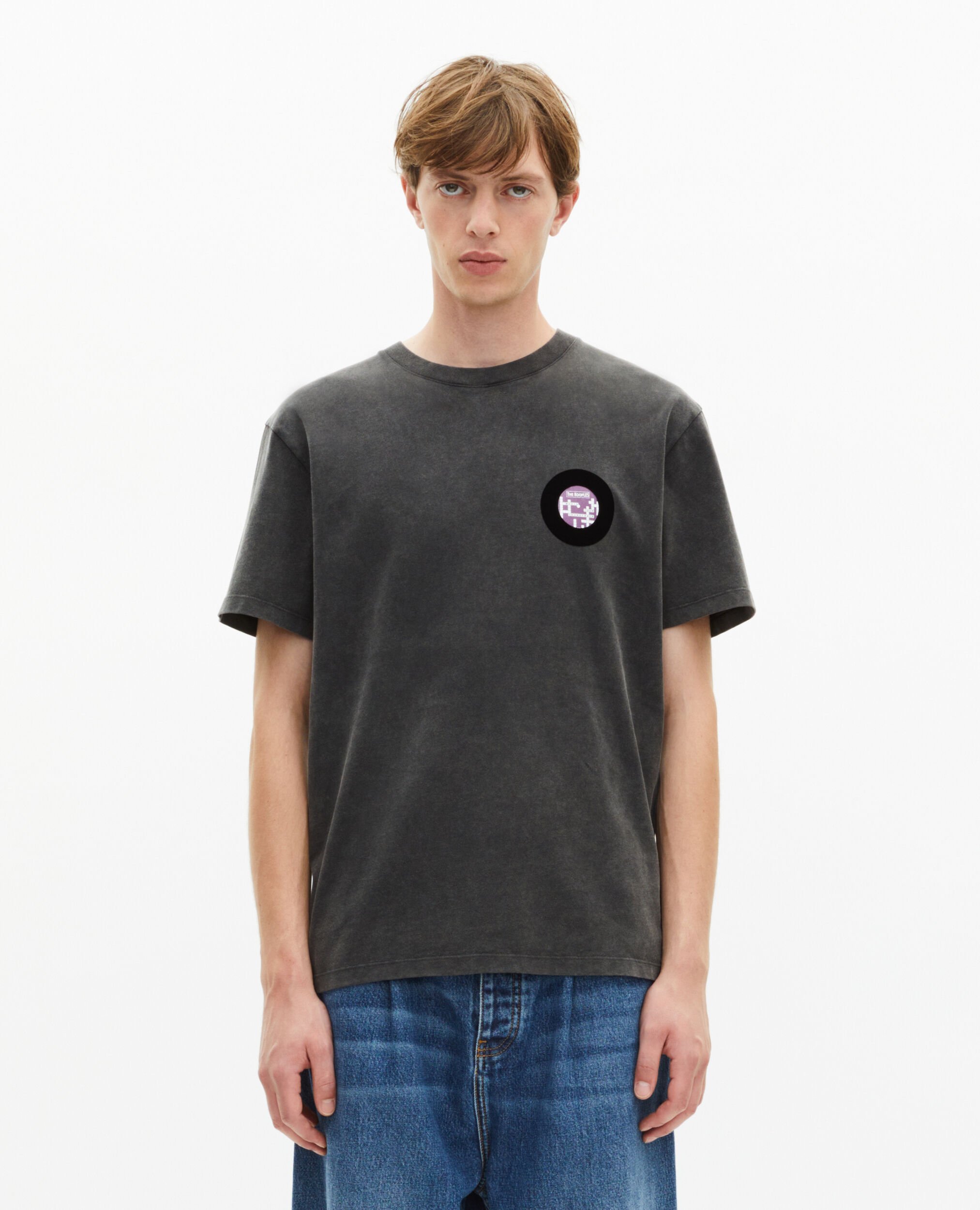 T-shirt avec flocage vinyl noir, BLACK WASHED, hi-res image number null