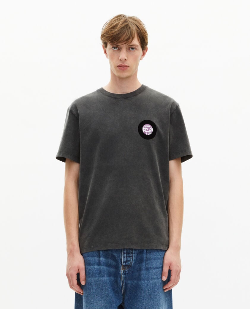 The Kooples MEN BLACK WASHED t-shirt with black vinyl flocking