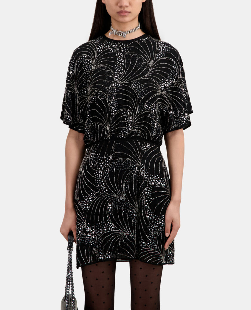 The Kooples WOMEN BLACK short black dress with sequins and beads