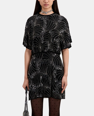 The Kooples WOMEN BLACK short black dress with sequins and beads