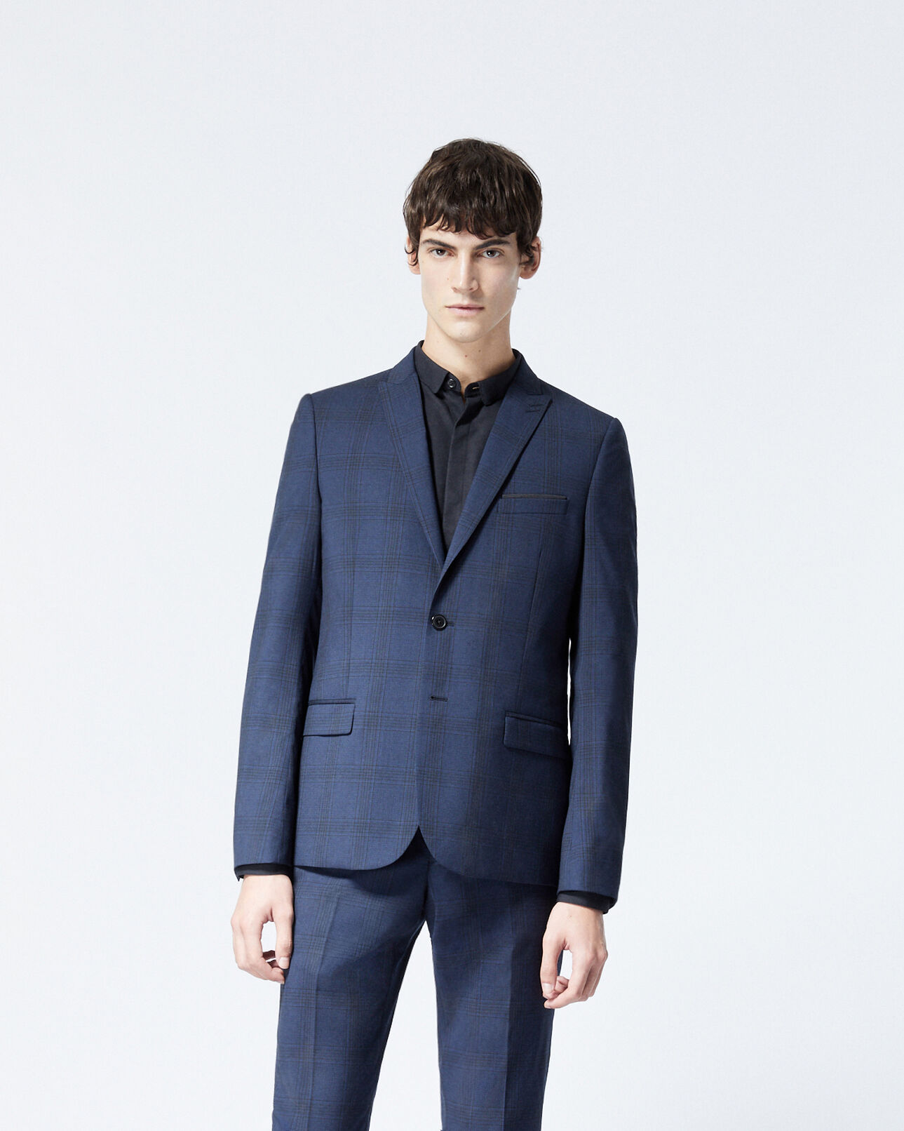The Kooples MEN NAVY navy blue wool jacket with check motif