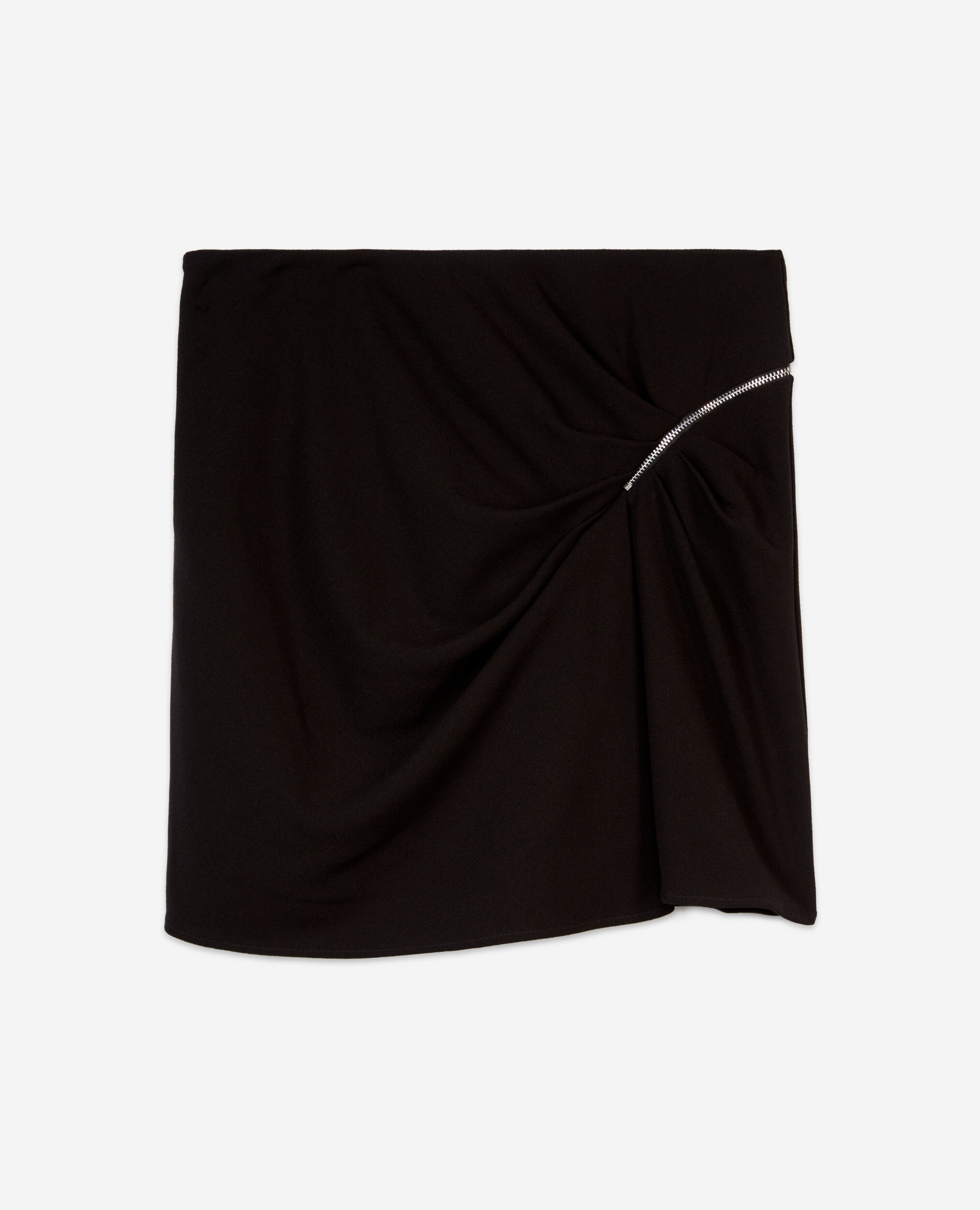Short black crepe skirt with zipper, BLACK, hi-res image number null