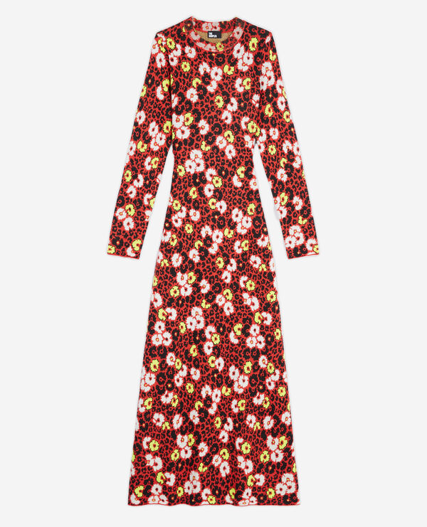 Long wool dress with floral print