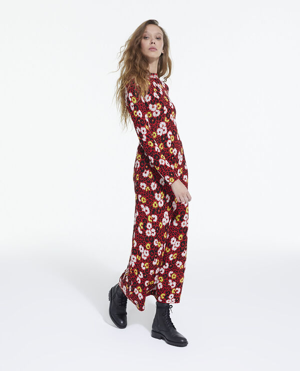 Long wool dress with floral print