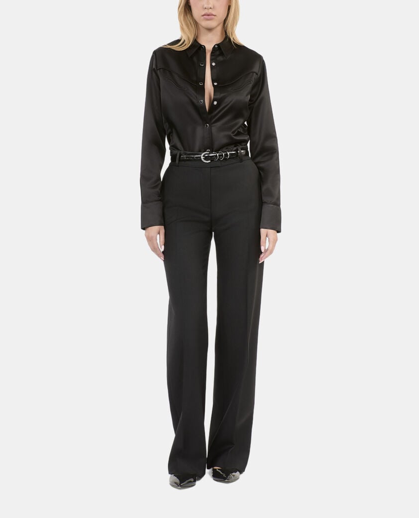 The Kooples DAMEN BLACK satiniertes, schwarzes hemd im western-stil