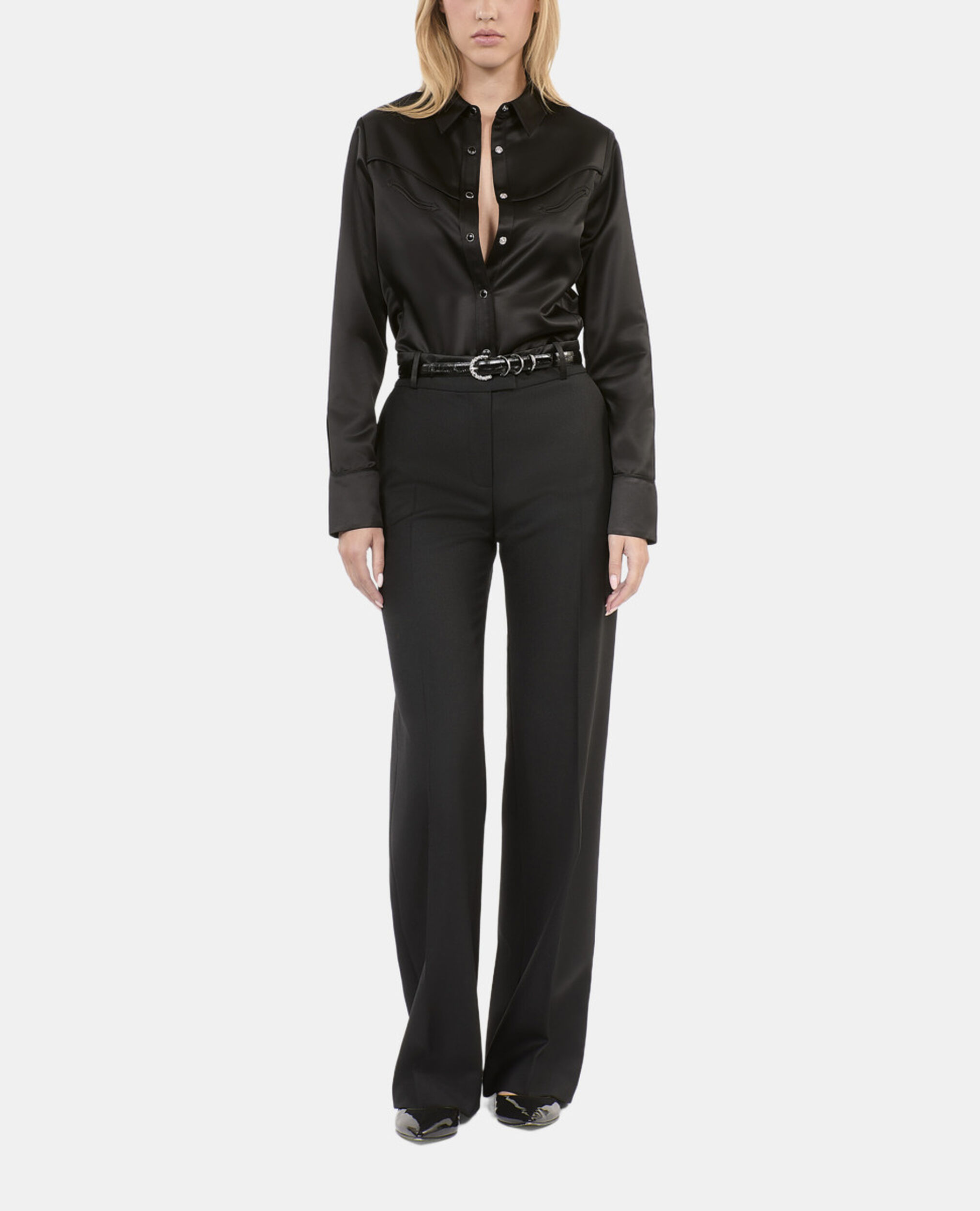 Black western-style satin shirt, BLACK, hi-res image number null