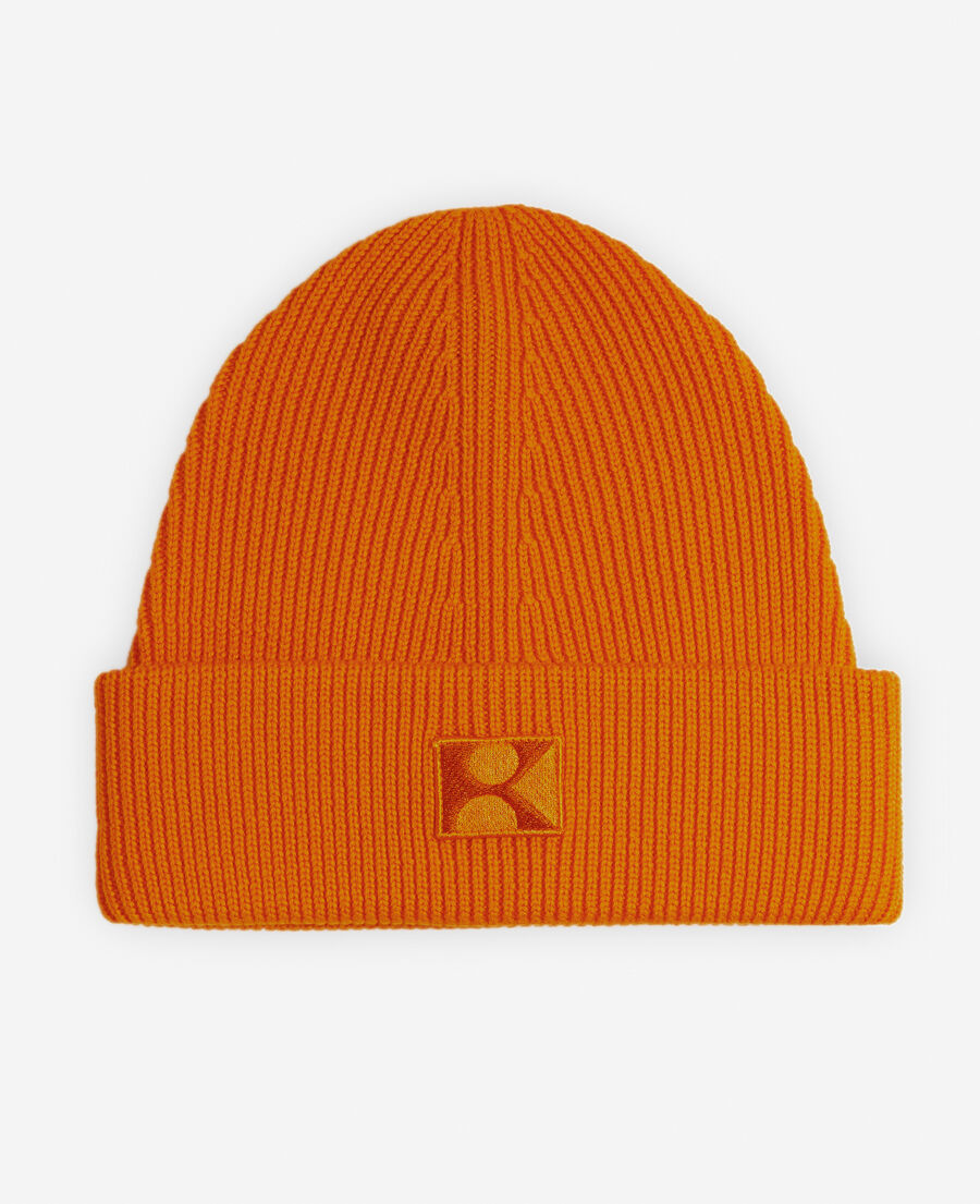 orange wool beanie xl embroidered k patch