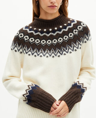 The Kooples F ECRU / CAMEL wool-blend patterned sweater ecru