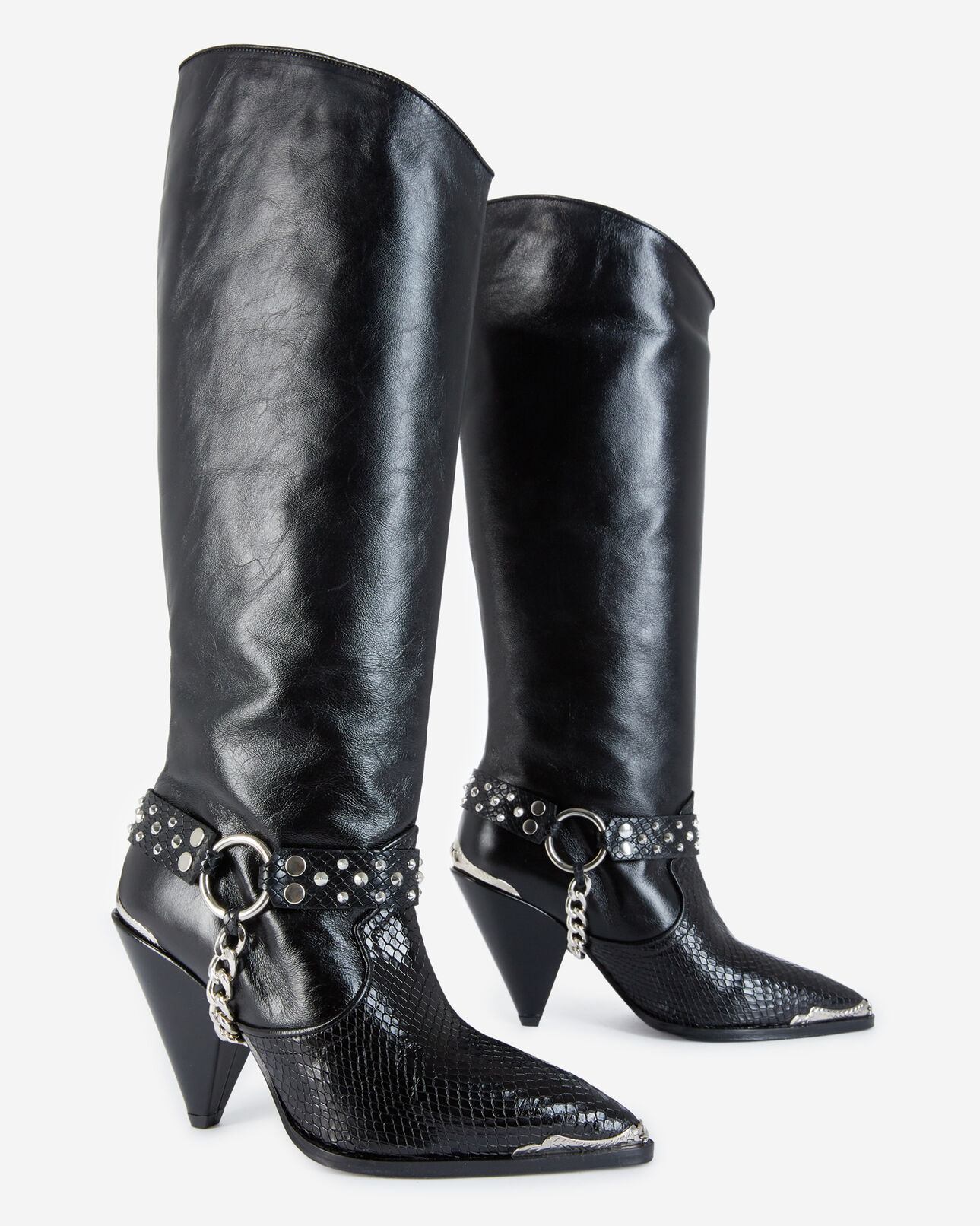 The Kooples MUJER BLACK botas negras tacón piel pedrería amovible