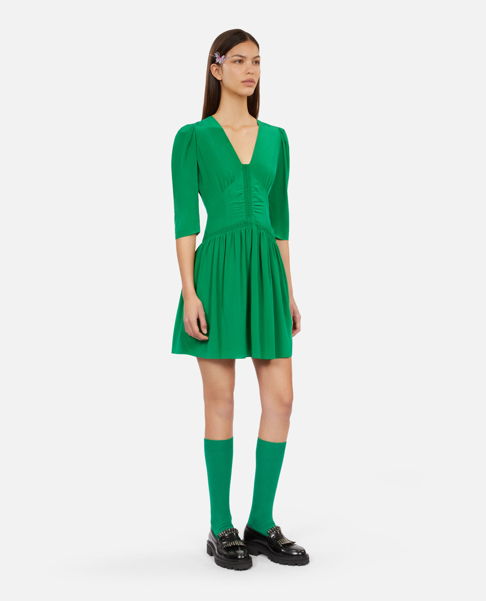 Robe courte verte avec fronces, GREEN, hi-res image number null