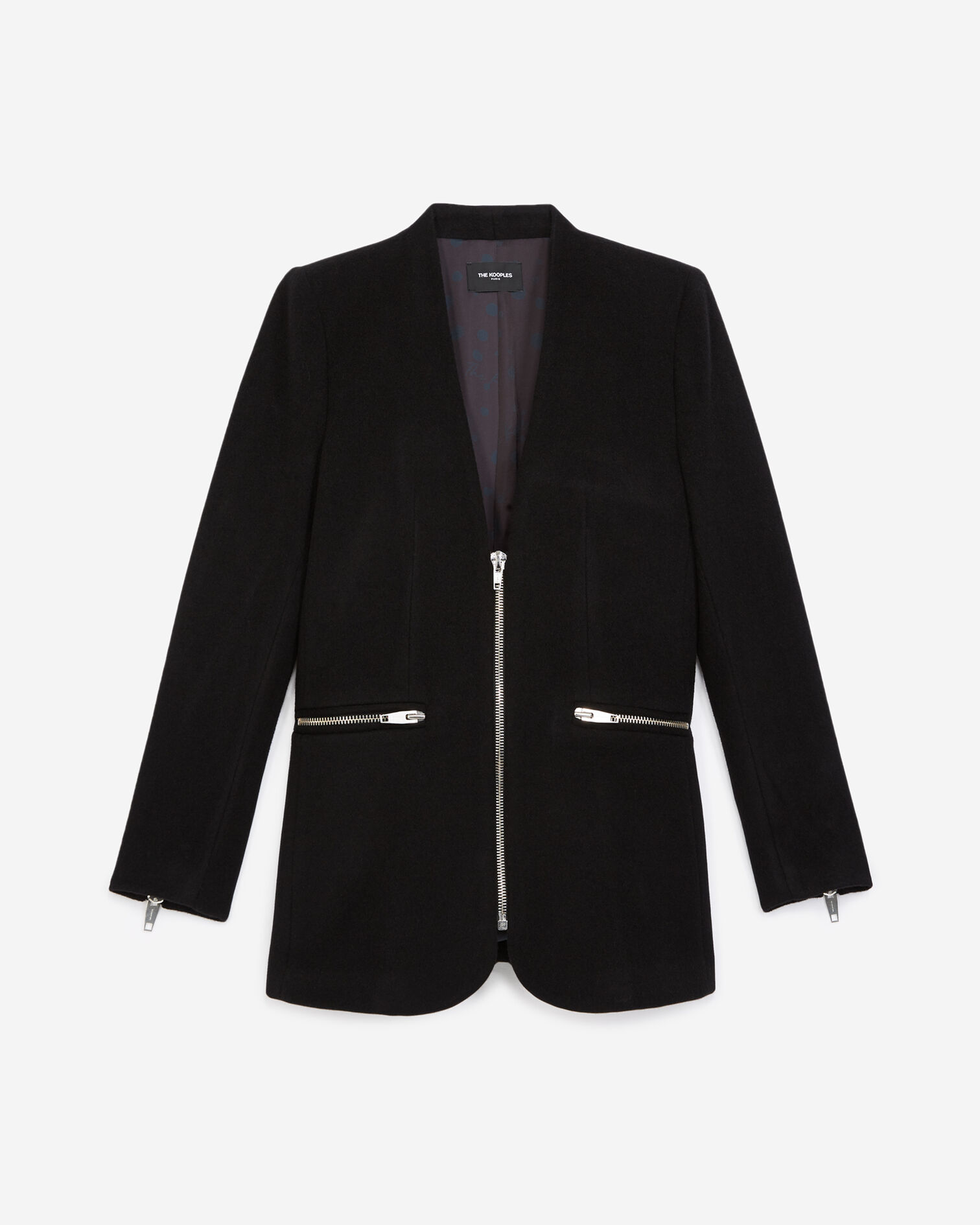 Veste noire laine cachemire zippée, BLACK, hi-res image number null