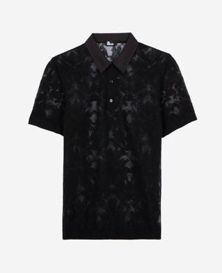 The Kooples HERREN BLACK polo-shirt aus mesh mit spitzeneffekt schwarz