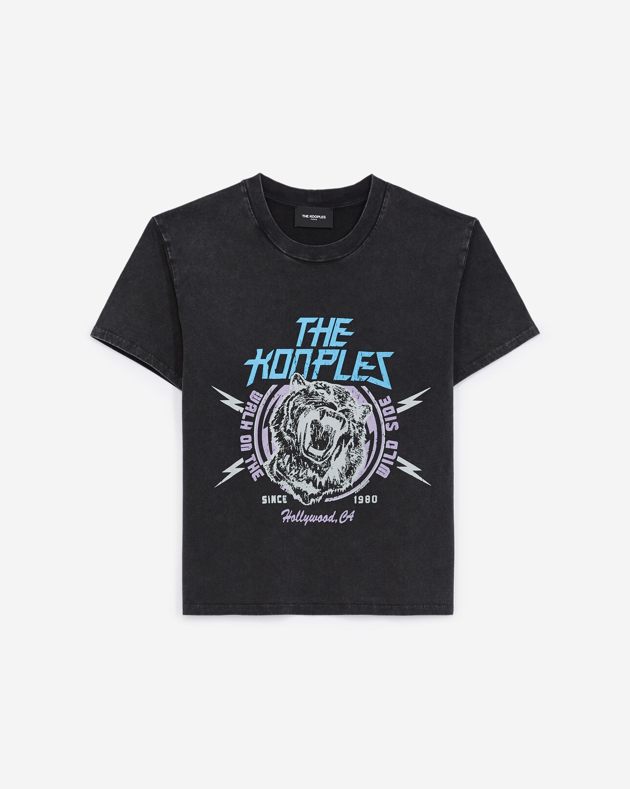 The Kooples MUJER BLACK WASHED camiseta negra algodón estampado tigre