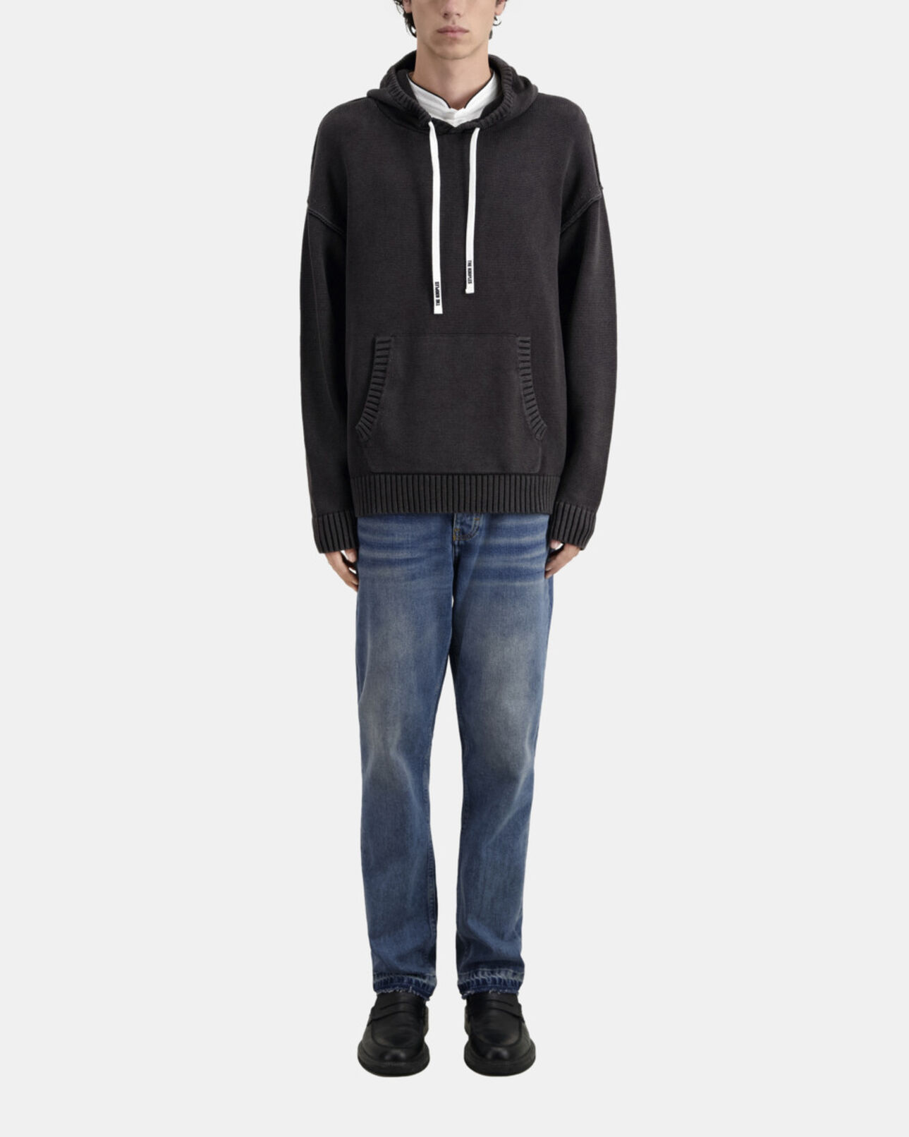 The Kooples MEN BLACK WASHED black cotton and wool hooded sweater