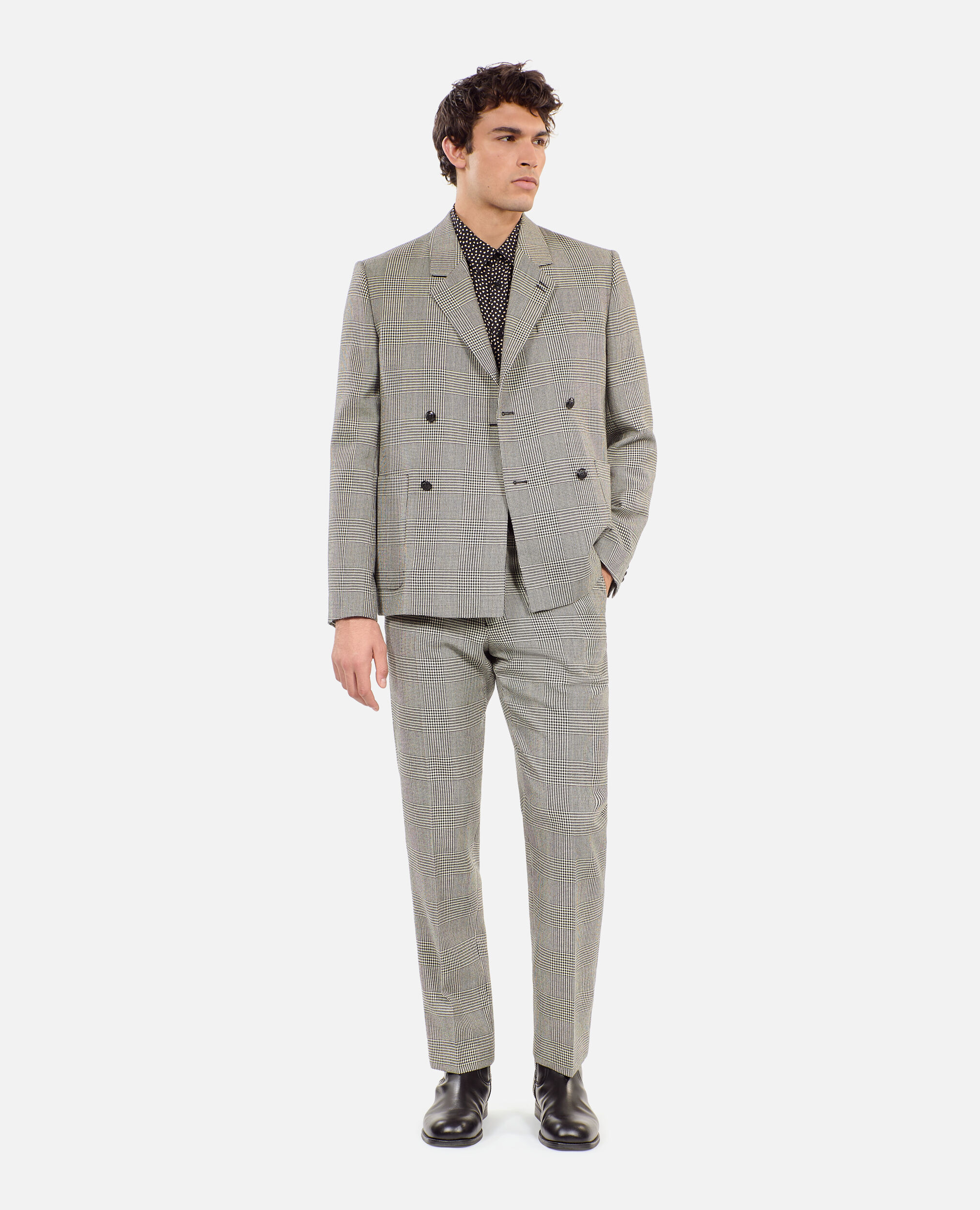 Black and white houndstooth wool suit trousers, BLACK WHITE, hi-res image number null