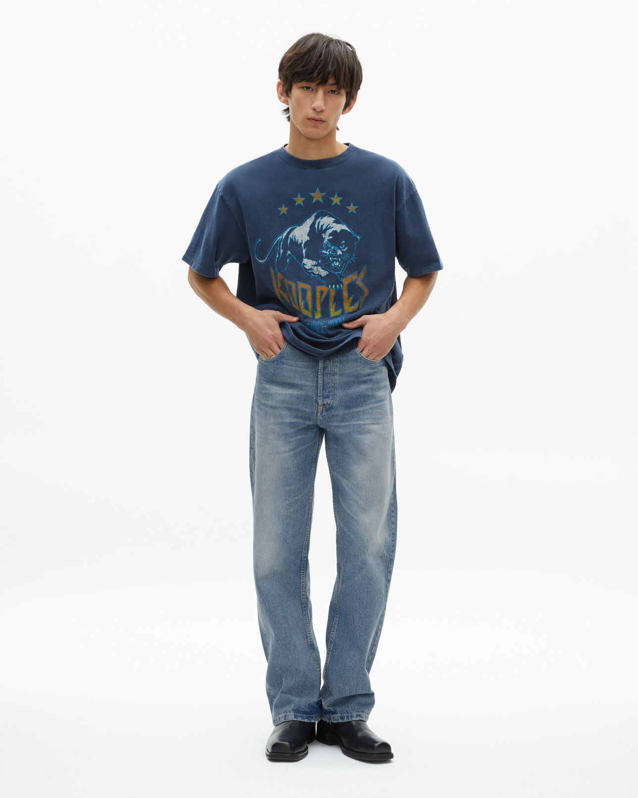 The Kooples HERREN WASHED NAVY t-shirt mit marine-siebdruck