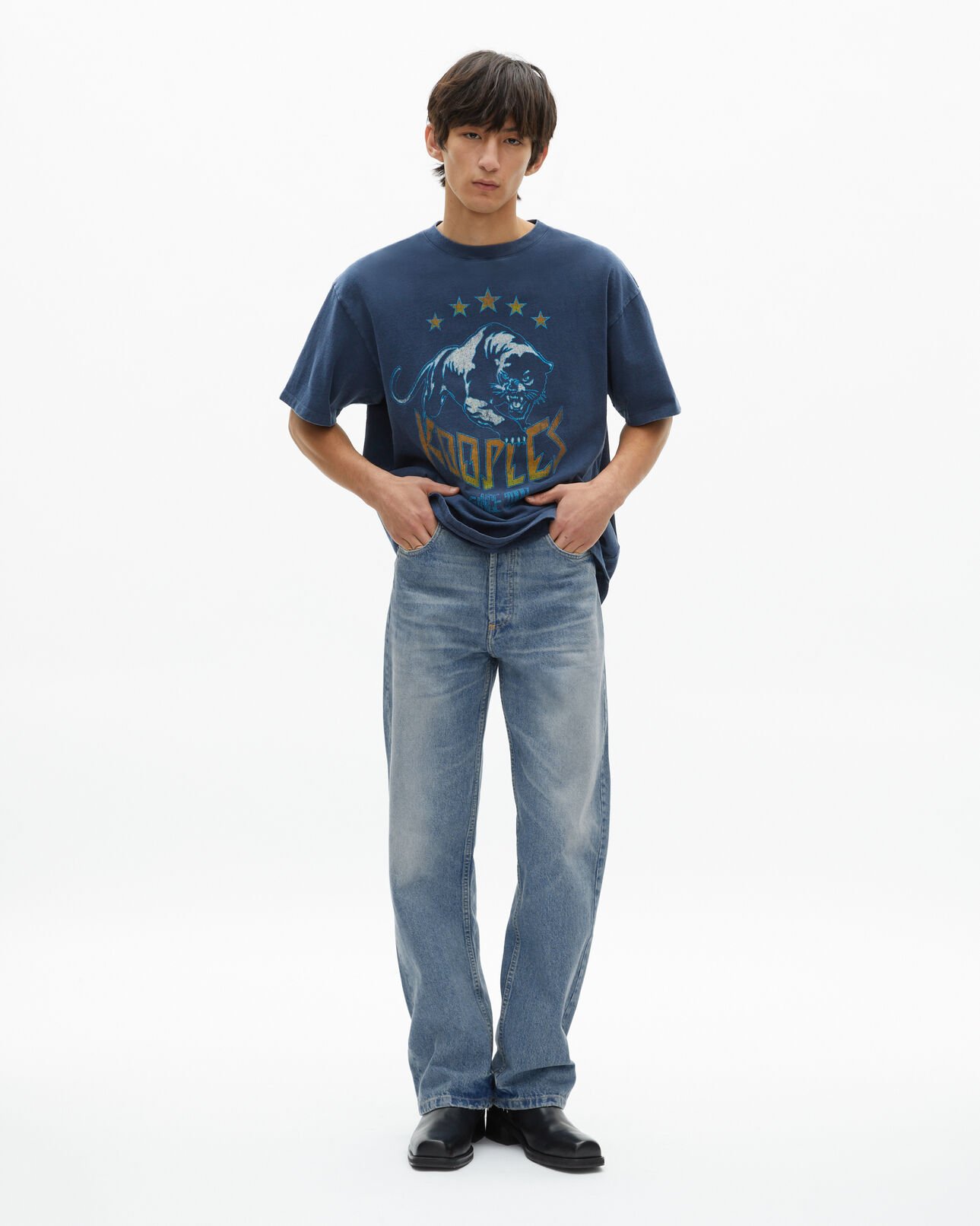 The Kooples HERREN WASHED NAVY t-shirt mit marine-siebdruck