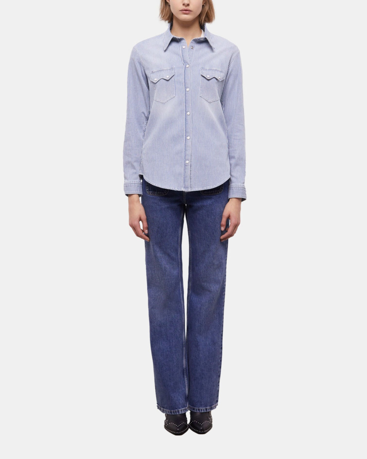 Chemise à rayures bleues et blanches, BLUE DENIM, hi-res image number null